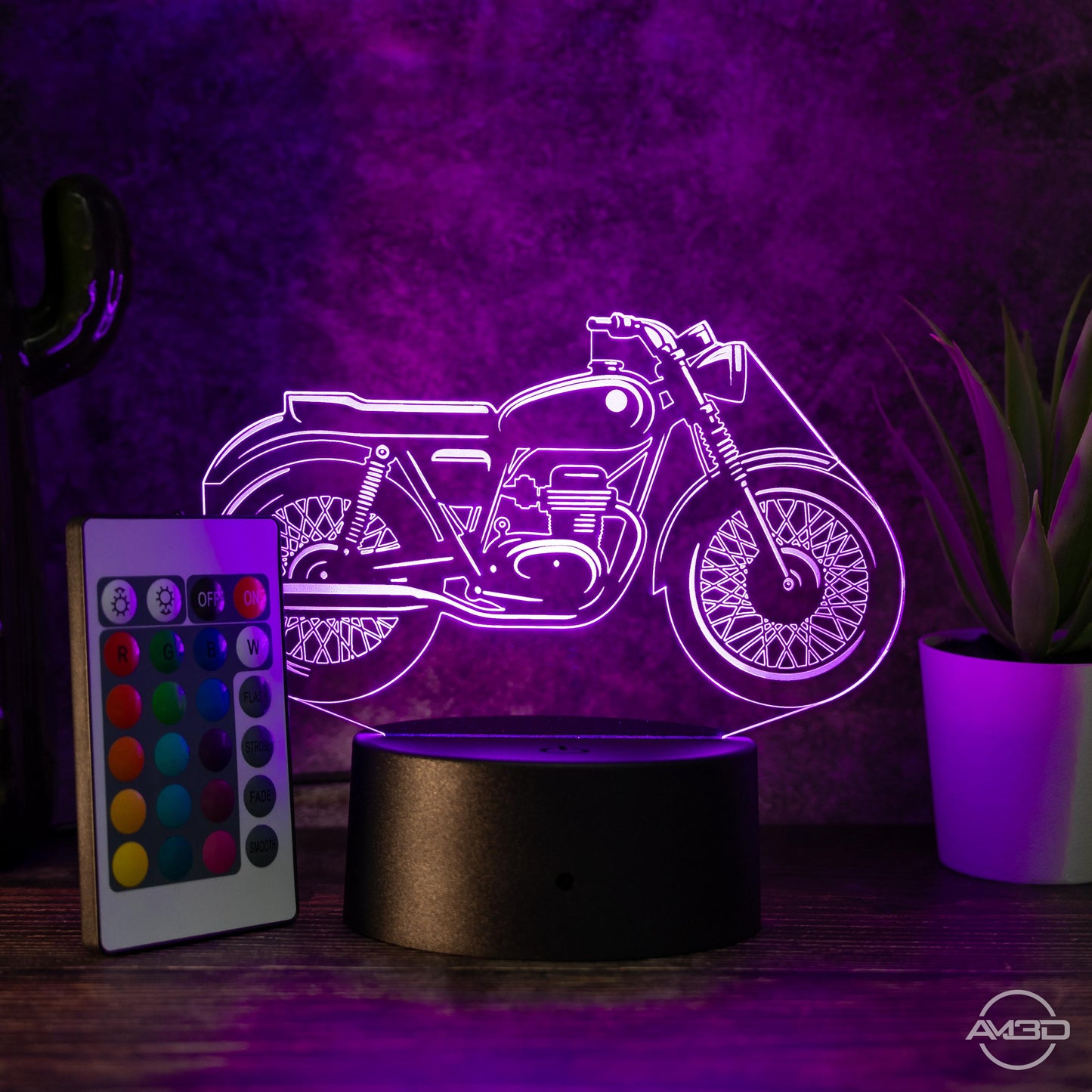 LED Tischlampe Motorrad Cafe Racer - das perfekte Geschenk für Fans von Cafe Racer! - AM3D Shopmit Kunststoffsockel
