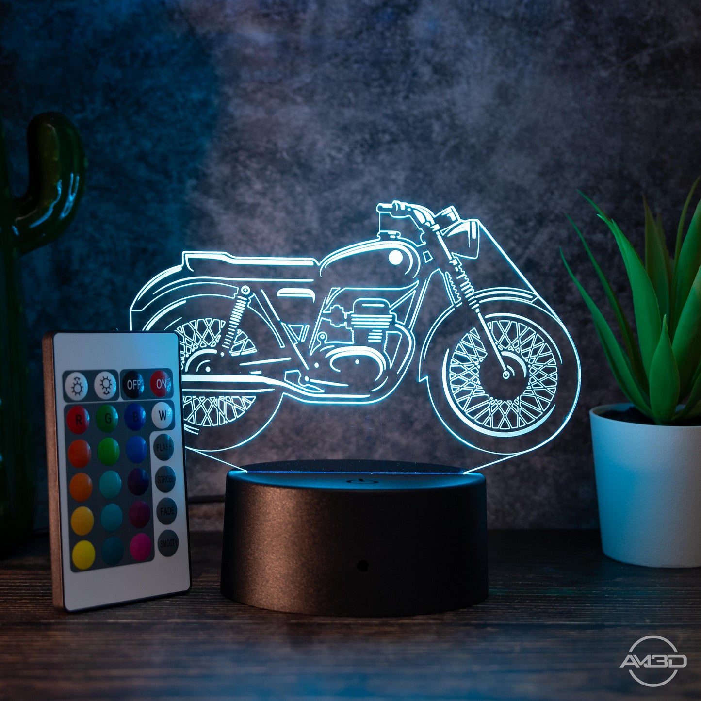 LED Tischlampe Motorrad Cafe Racer - das perfekte Geschenk für Fans von Cafe Racer! - AM3D Shopmit Kunststoffsockel