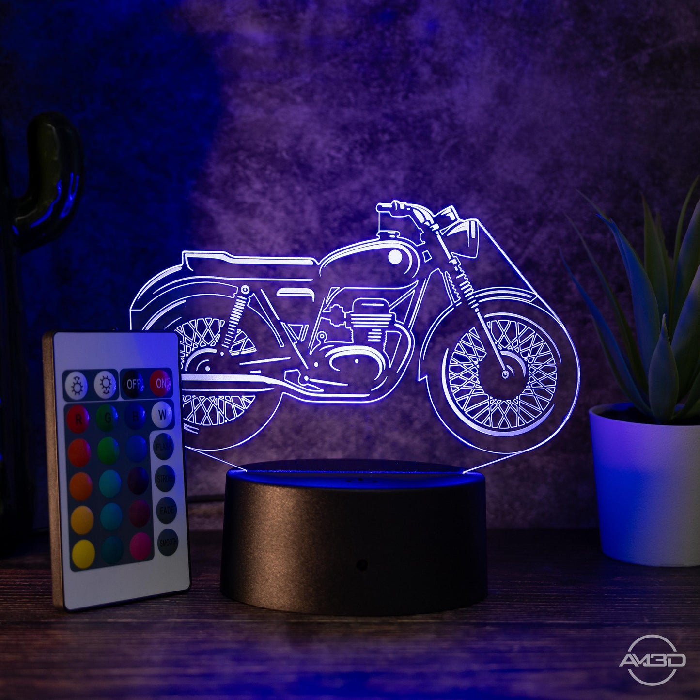 LED Tischlampe Motorrad Cafe Racer - das perfekte Geschenk für Fans von Cafe Racer! - AM3D Shopmit Kunststoffsockel