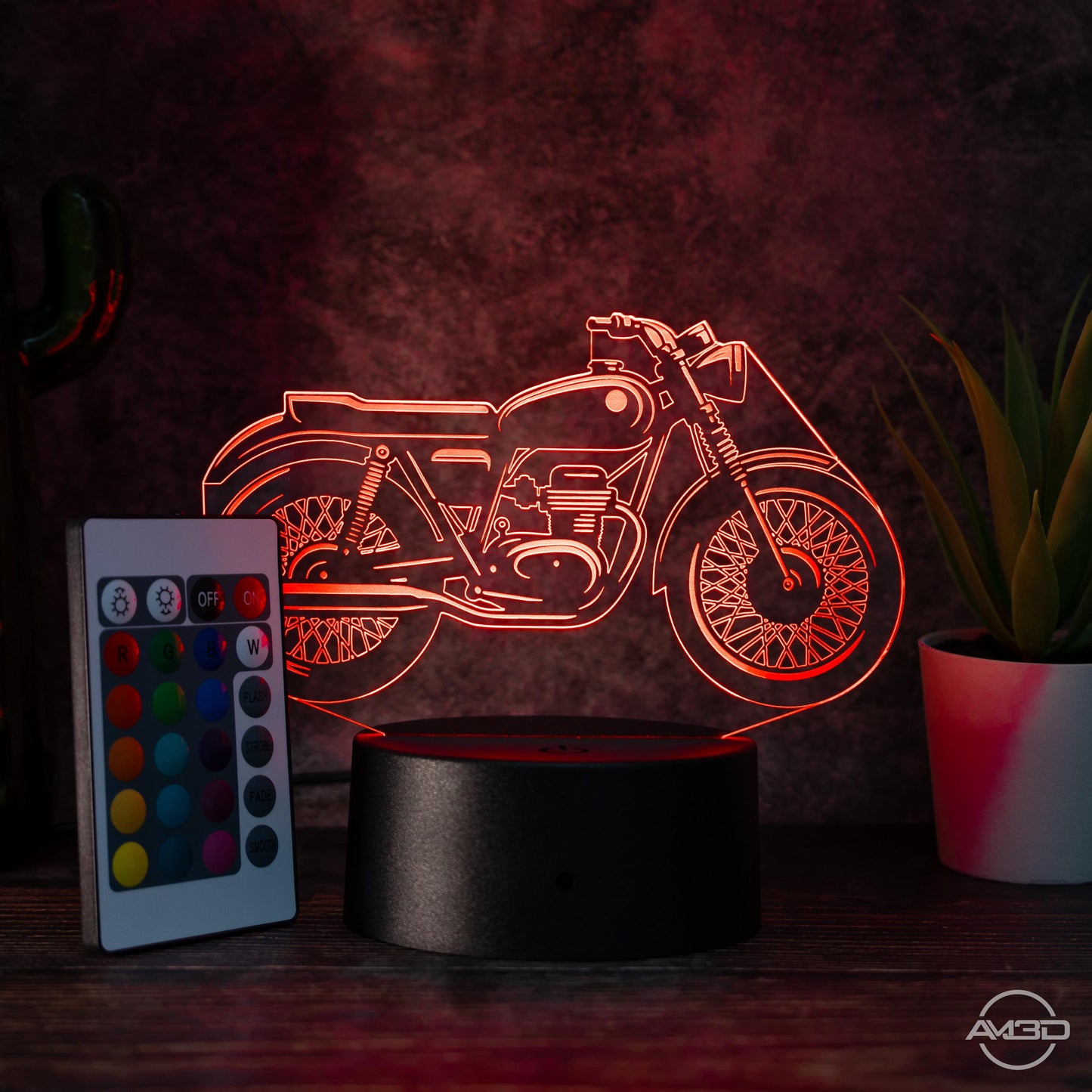 LED Tischlampe Motorrad Cafe Racer - das perfekte Geschenk für Fans von Cafe Racer! - AM3D Shopmit Kunststoffsockel