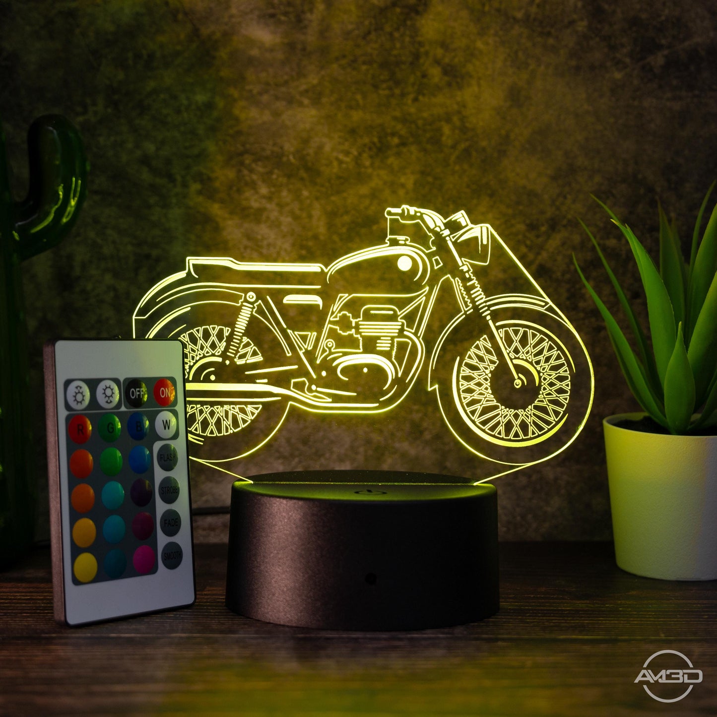 LED Tischlampe Motorrad Cafe Racer - das perfekte Geschenk für Fans von Cafe Racer! - AM3D Shopmit Kunststoffsockel