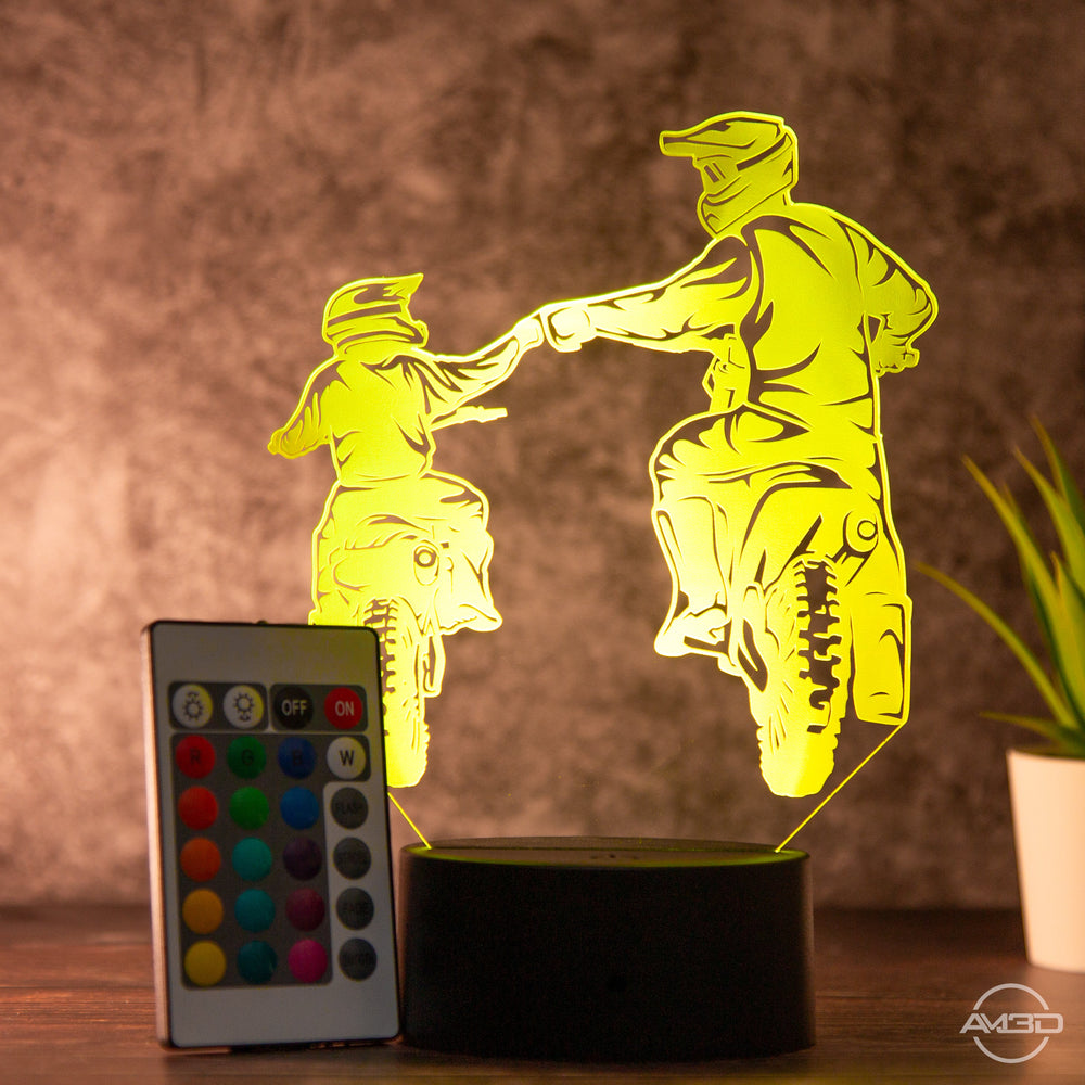 Motorrad Geschenk / Lampe / Nachtlicht LED Acryl / Vater und Sohn / Geschenk für Motorradfahrer - AM3D Shopmit Kunststoffsockel