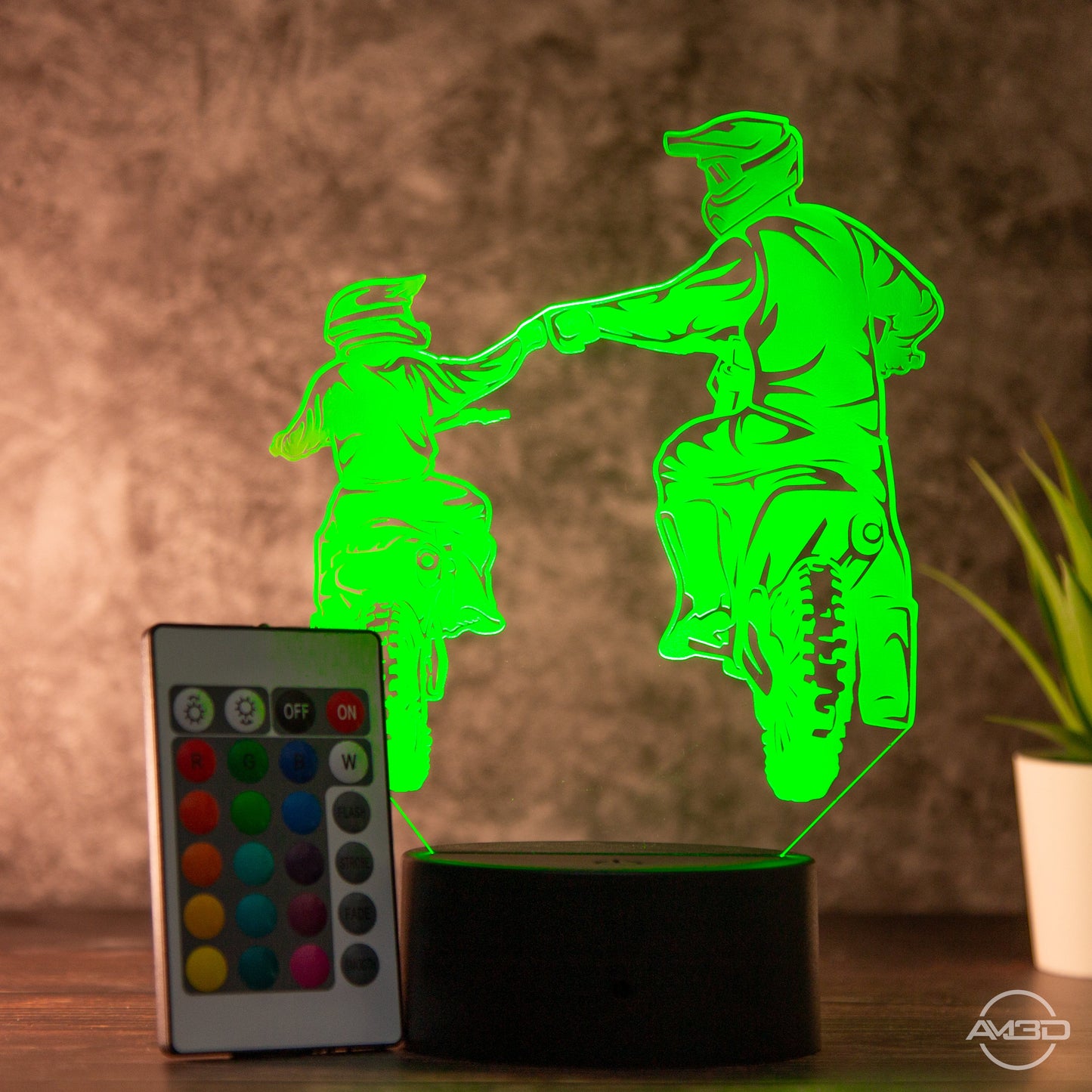 Motorrad Geschenk / Lampe / Nachtlicht LED Acryl / Vater und Sohn / Geschenk für Motorradfahrer - AM3D Shopmit Kunststoffsockel