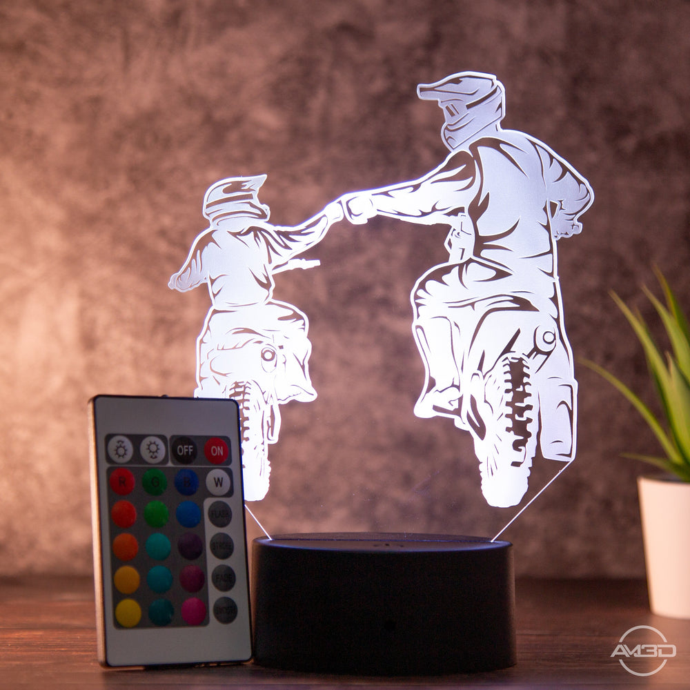 Motorrad Geschenk / Lampe / Nachtlicht LED Acryl / Vater und Sohn / Geschenk für Motorradfahrer - AM3D Shopmit Kunststoffsockel