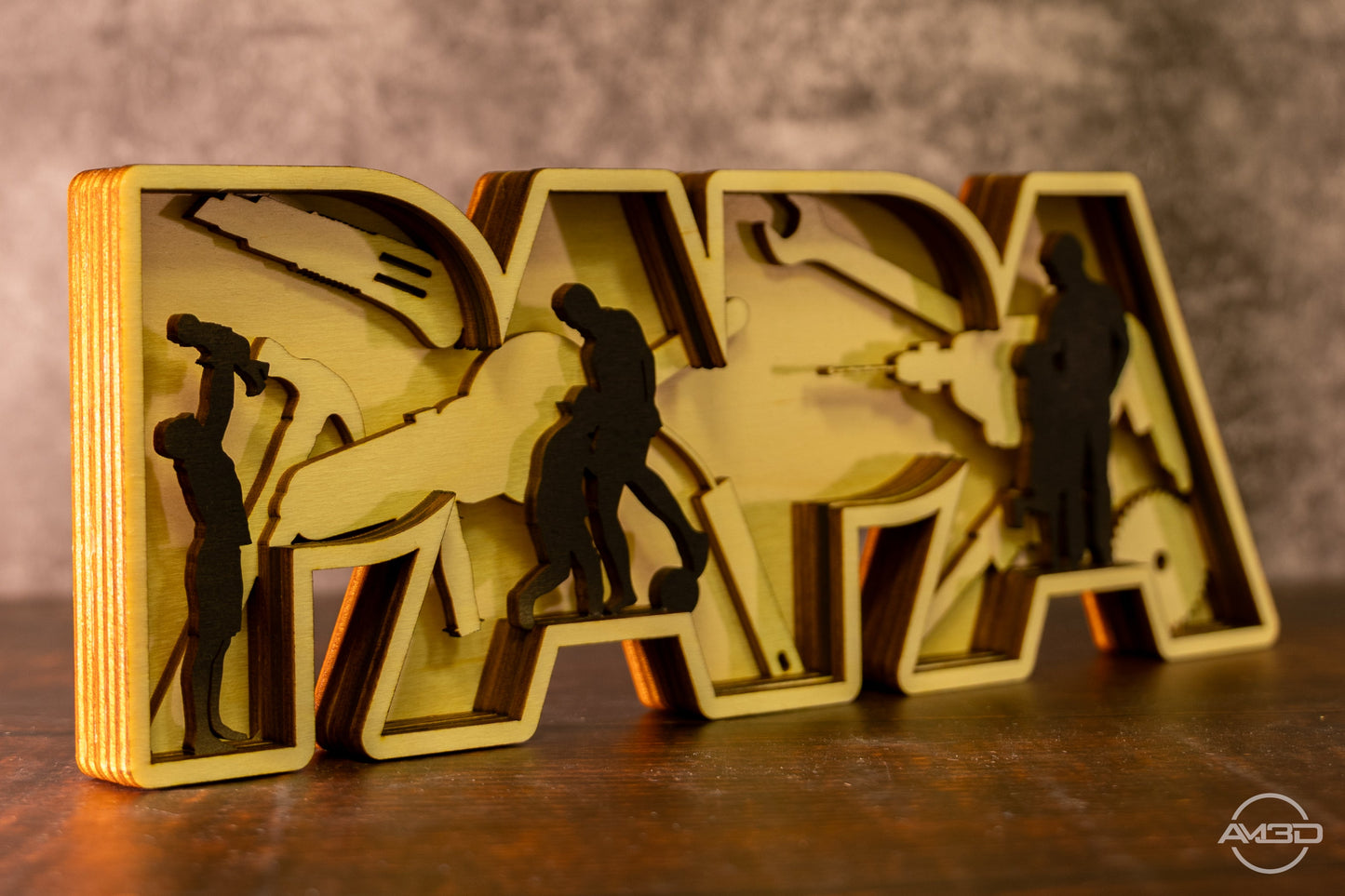 „PAPA“ 3D - Holzschriftzug – Handwerkerherz trifft Familienliebe – Das perfekte Geschenk zum Vatertag - AM3D Shop