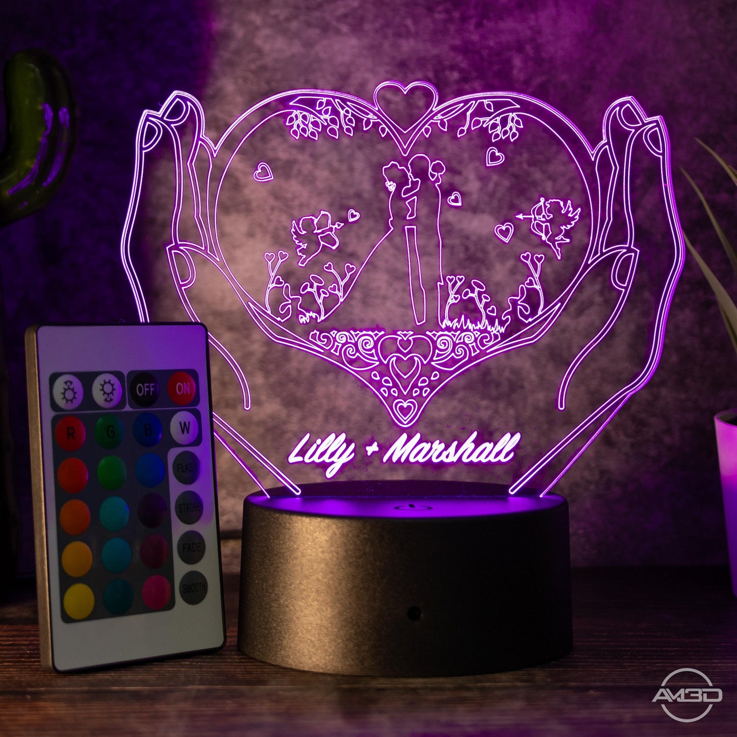 Personalisierbare 3D - LED - Lampe "Herz & Hände" das perfekte Geschenk für Verliebte! - AM3D Shop