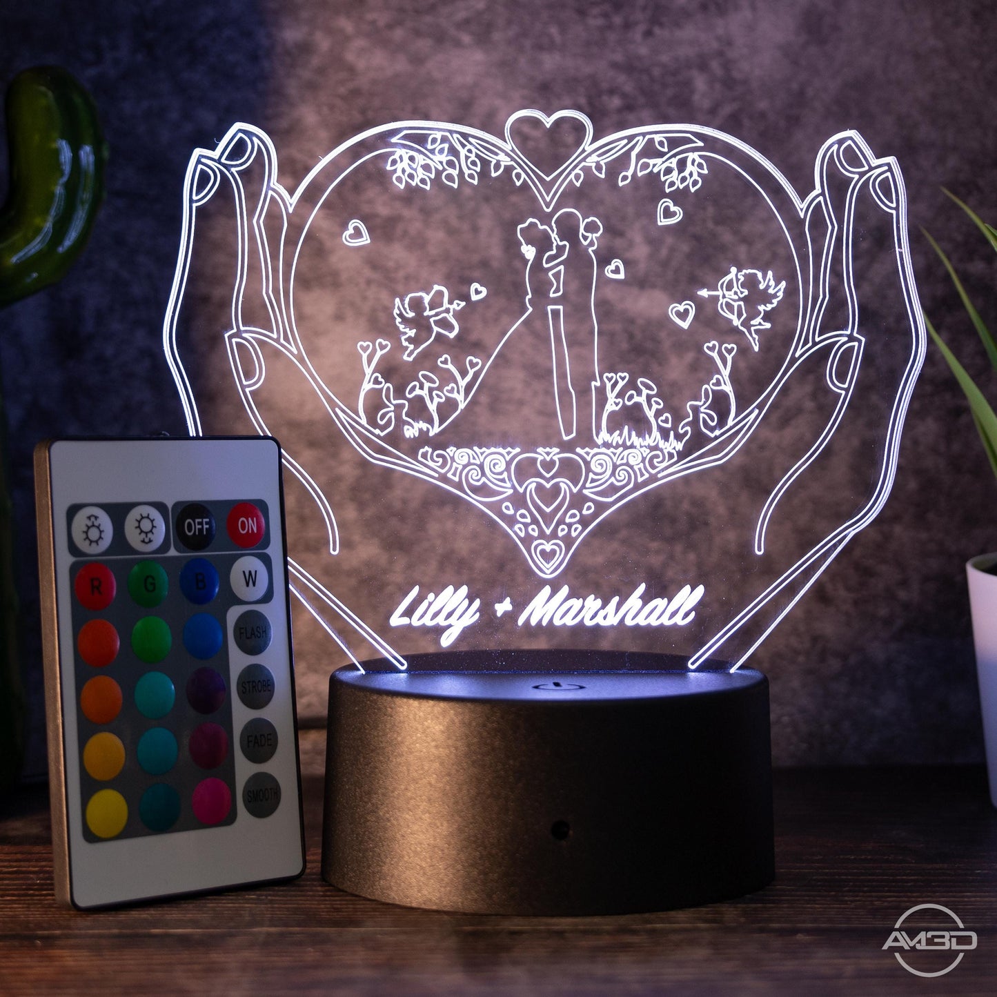 Personalisierbare 3D - LED - Lampe "Herz & Hände" das perfekte Geschenk für Verliebte! - AM3D Shop