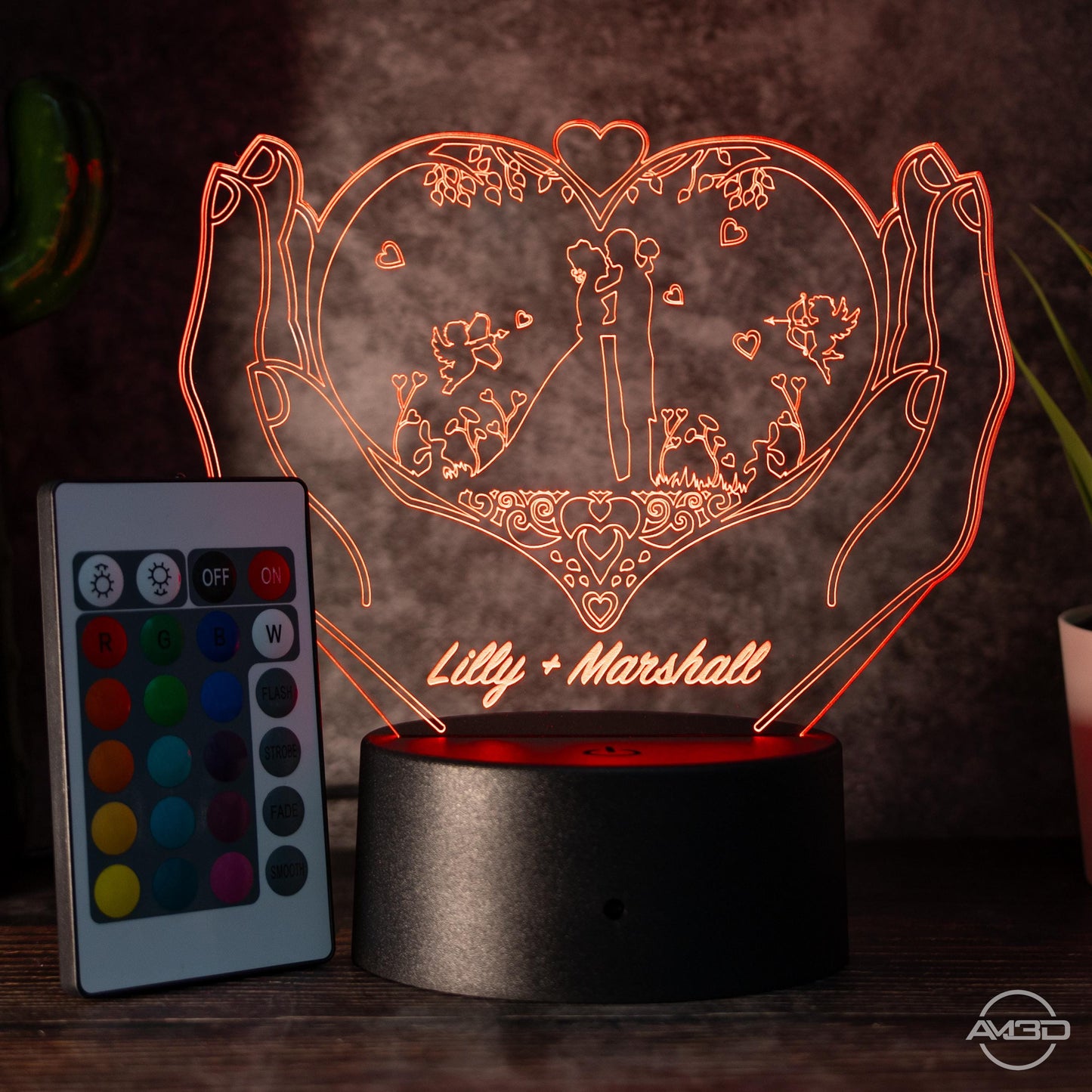 Personalisierbare 3D - LED - Lampe "Herz & Hände" das perfekte Geschenk für Verliebte! - AM3D Shop