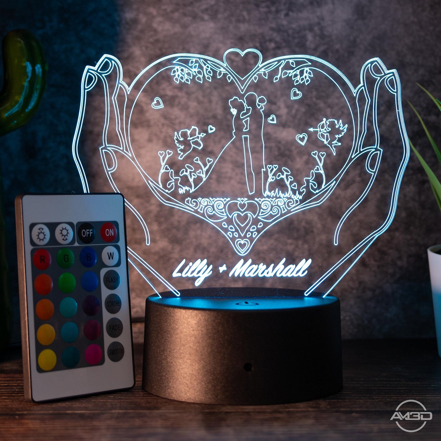 Personalisierbare 3D - LED - Lampe "Herz & Hände" das perfekte Geschenk für Verliebte! - AM3D Shop