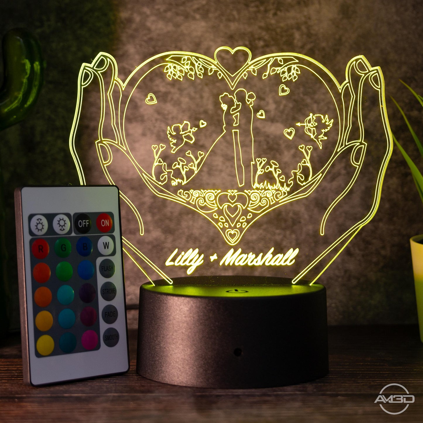 Personalisierbare 3D - LED - Lampe "Herz & Hände" das perfekte Geschenk für Verliebte! - AM3D Shop
