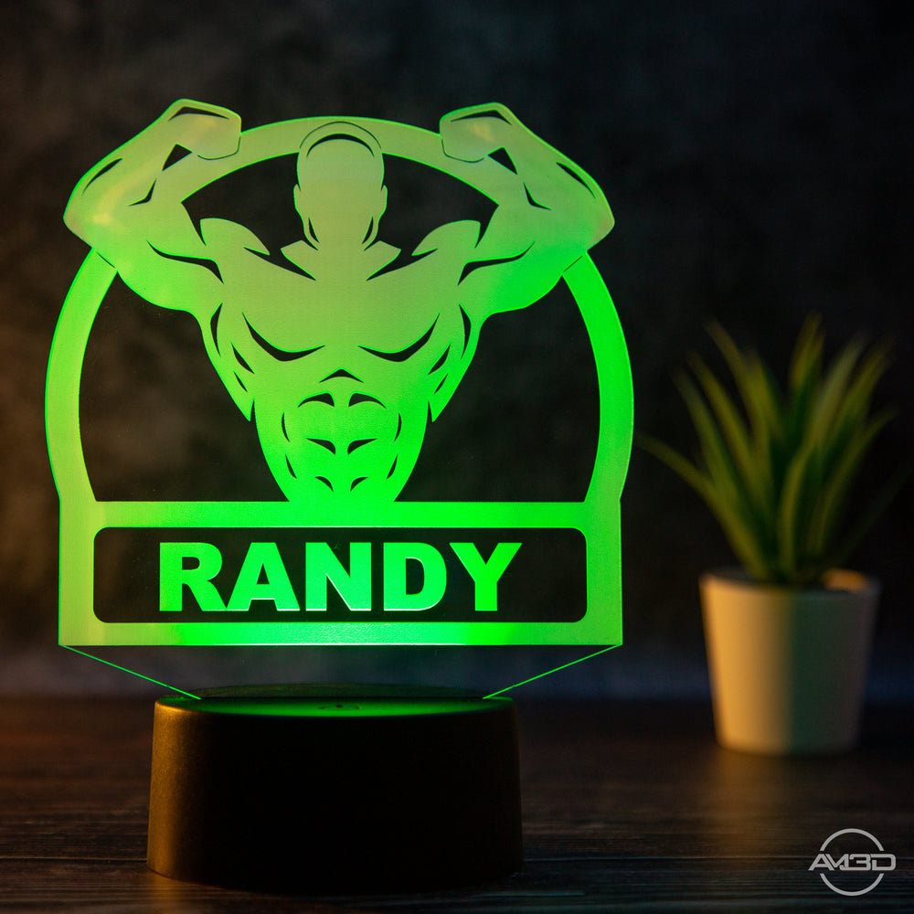 Personalisierbare LED Tischlampe aus Acryl mit Body Builder - AM3D Shopmit Kunststoffsockel