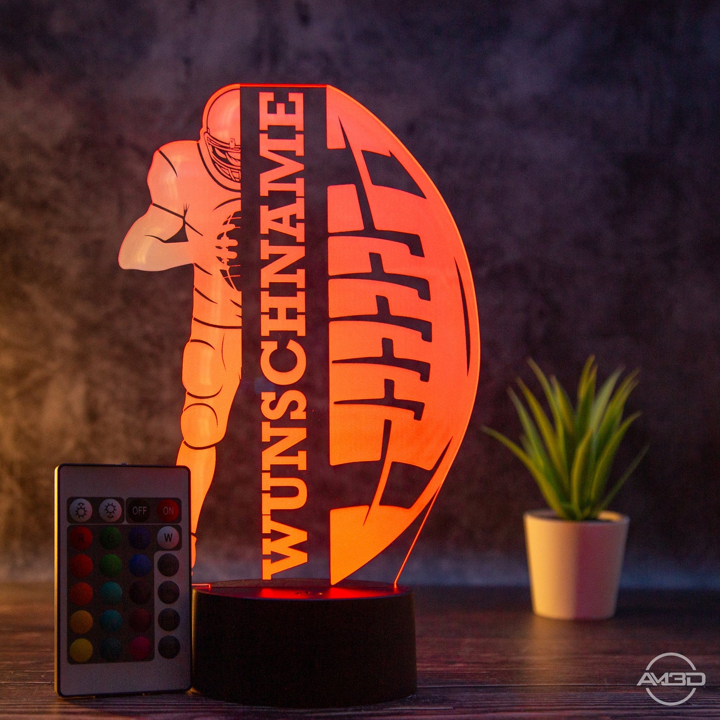 Personalisierbare LED - Tischlampe aus Acryl mit Football - Spieler – Perfektes Geschenk für Football - Fans - AM3D Shopmit Kunststoffsockel
