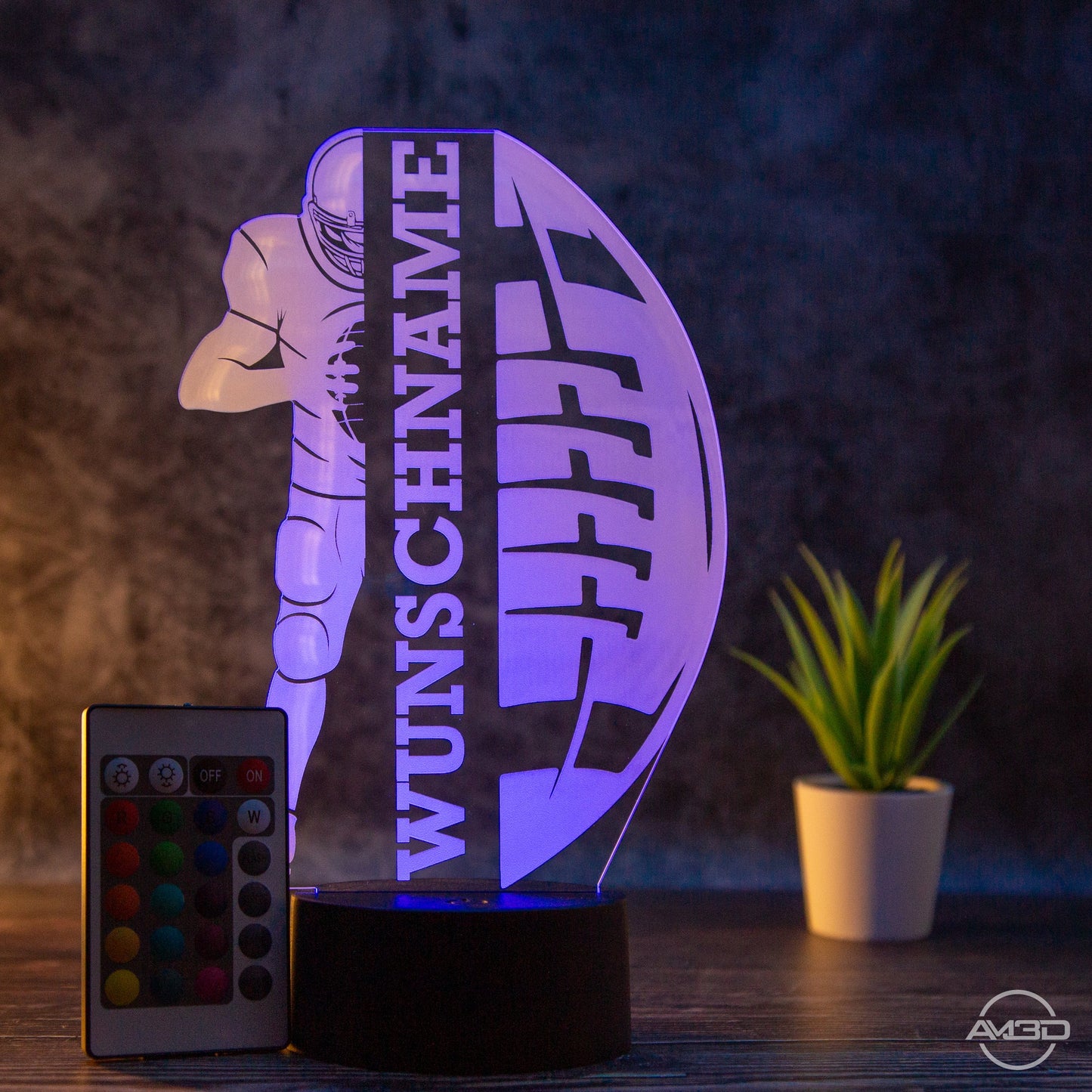 Personalisierbare LED - Tischlampe aus Acryl mit Football - Spieler – Perfektes Geschenk für Football - Fans - AM3D Shopmit Kunststoffsockel