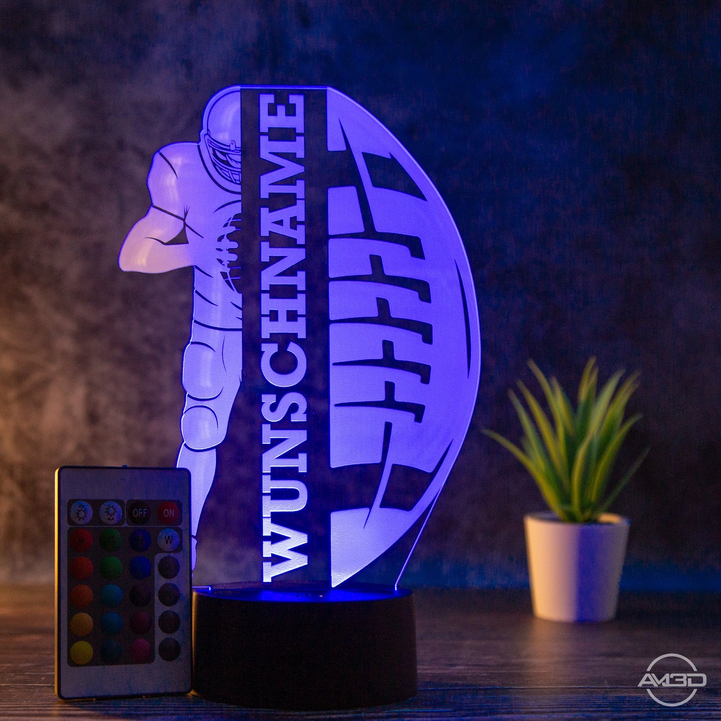 Personalisierbare LED - Tischlampe aus Acryl mit Football - Spieler – Perfektes Geschenk für Football - Fans - AM3D Shopmit Kunststoffsockel
