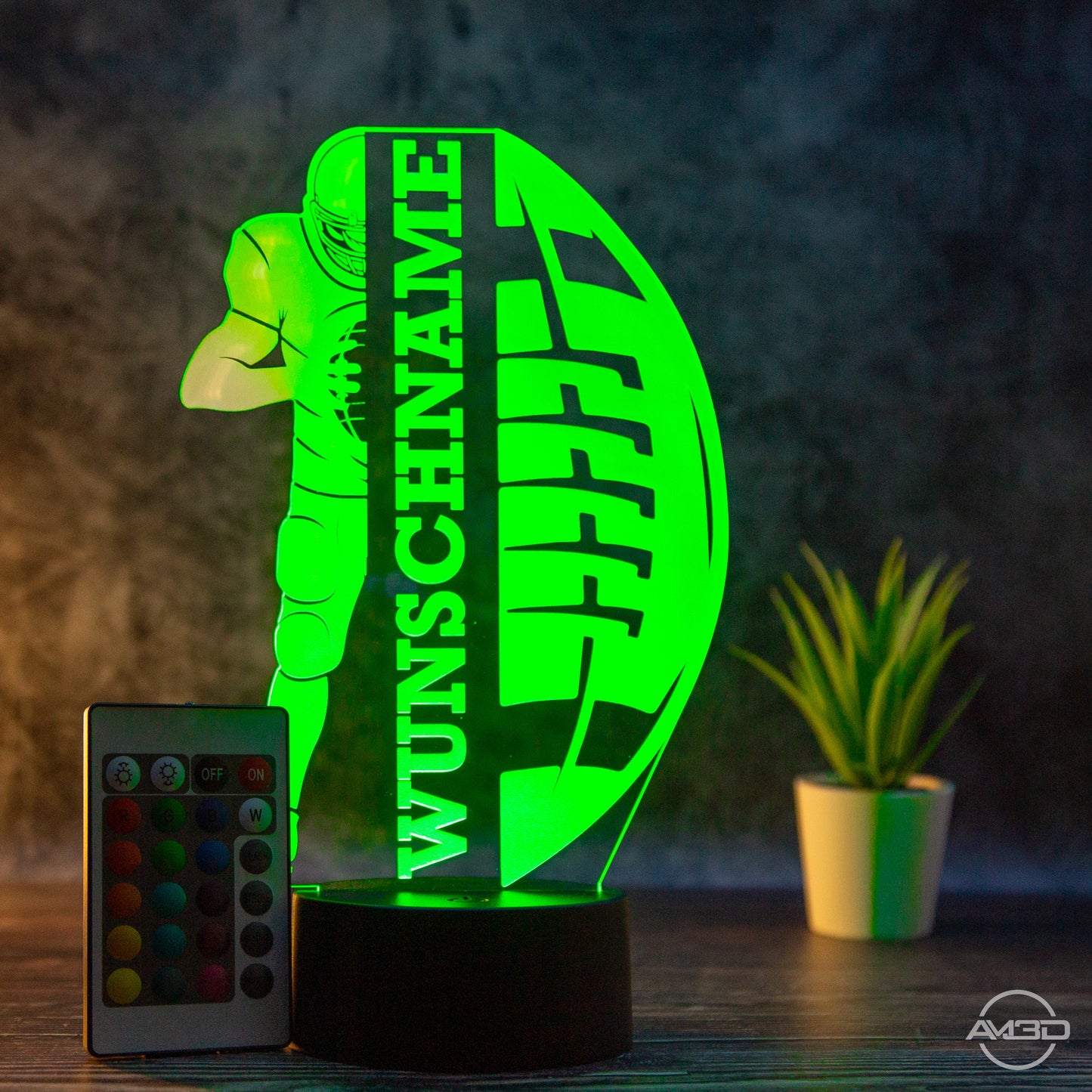 Personalisierbare LED - Tischlampe aus Acryl mit Football - Spieler – Perfektes Geschenk für Football - Fans - AM3D Shopmit Kunststoffsockel