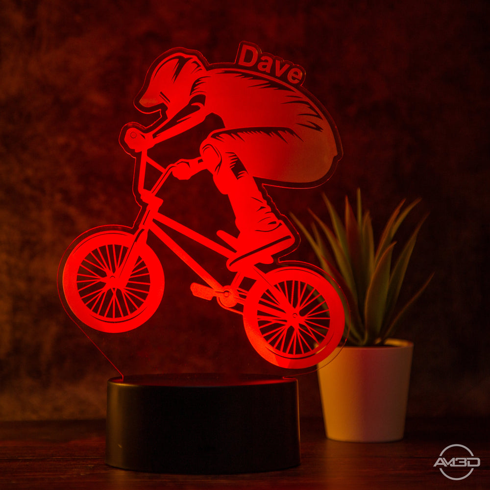 personalisierte Lampe BMX Nachtlicht fürs Kinderzimmer / Tischlampe LED Acryl - AM3D Shopmit Kunststoffsockel