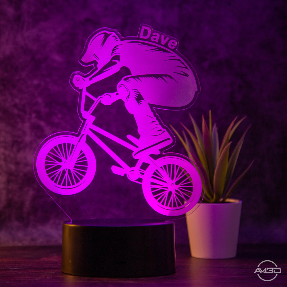 personalisierte Lampe BMX Nachtlicht fürs Kinderzimmer / Tischlampe LED Acryl - AM3D Shopmit Kunststoffsockel