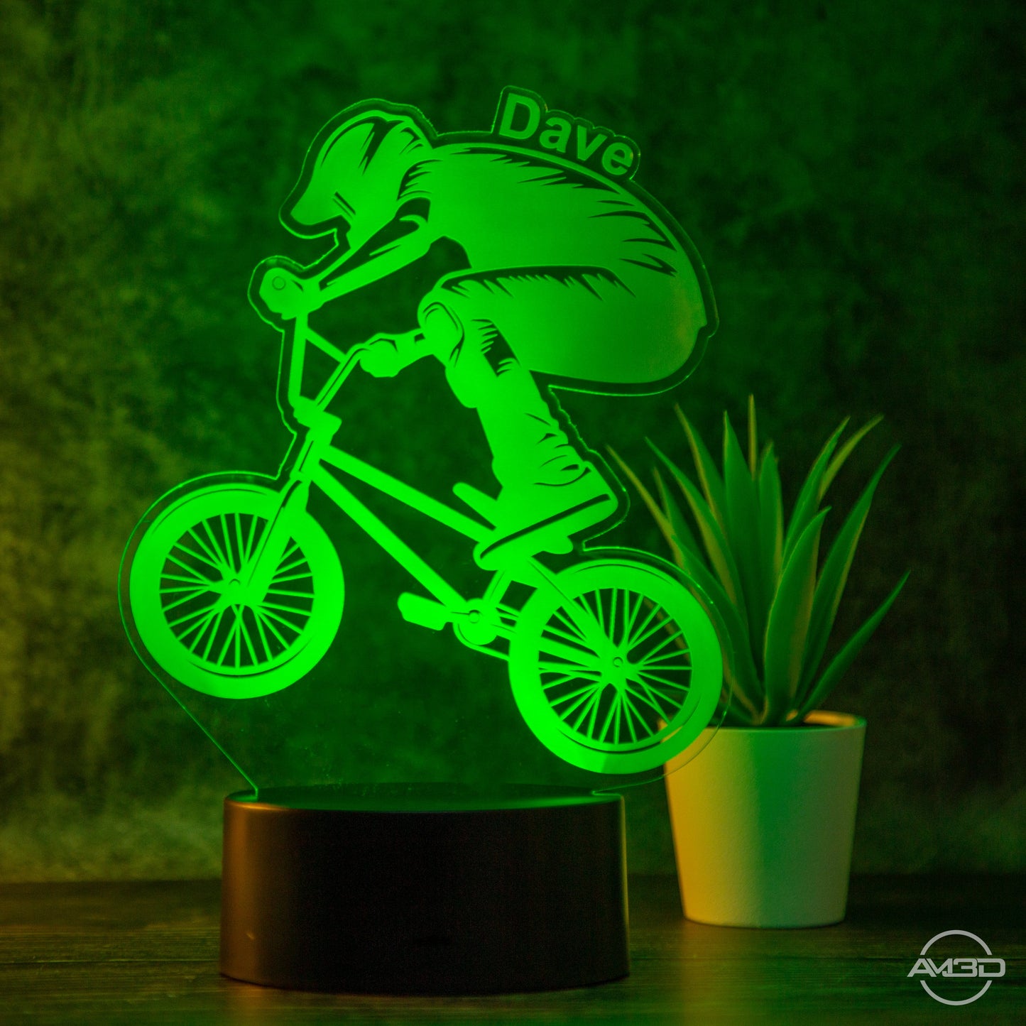 personalisierte Lampe BMX Nachtlicht fürs Kinderzimmer / Tischlampe LED Acryl - AM3D Shopmit Kunststoffsockel