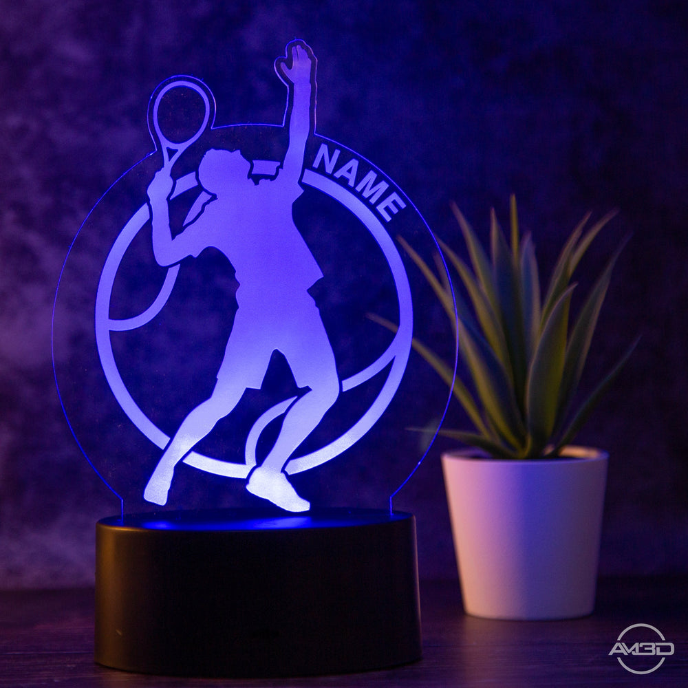 personalisierte Tischlampe Tennisspieler LED Nachtlicht aus Acryl - AM3D Shopmit Kunststoffsockel