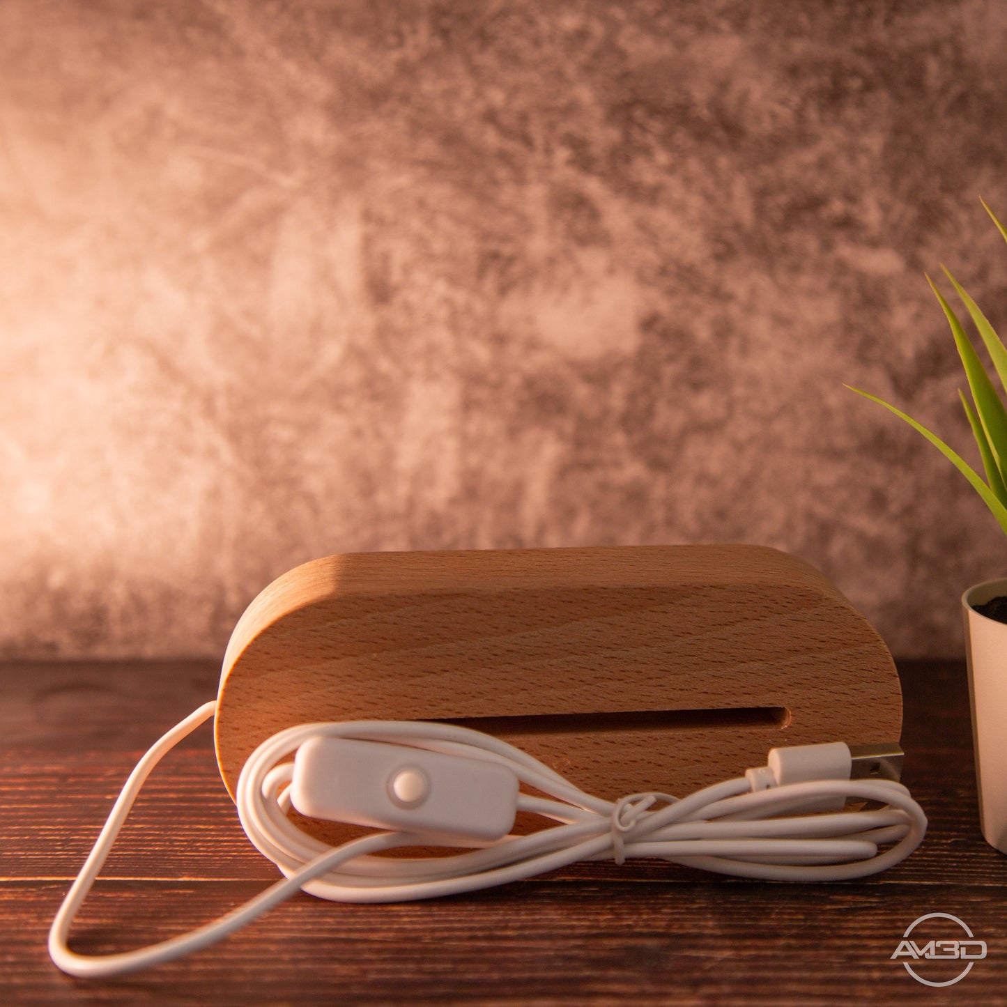 Personalisiertes Geschenk für Partner: LED - Lampe mit Gravur für Jahrestag, Valentinstag oder Hochzeitstag - AM3D Shopmit Holzsockel 14cm