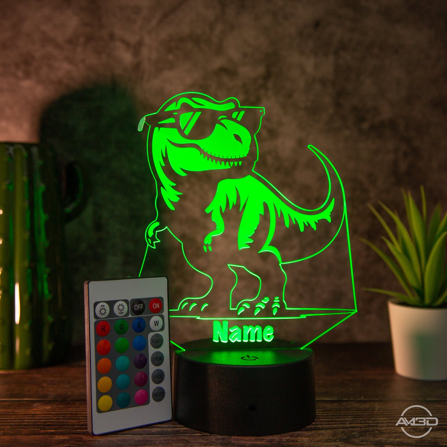 personalisiertes Nachtlicht fürs Kinderzimmer "T - Rex" - AM3D Shopmit Kunststoffsockel