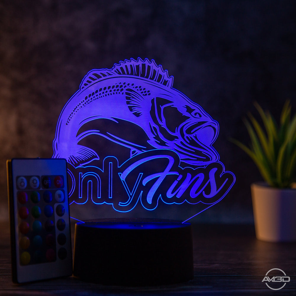 Tischlampe Angeln // Fischen// Nachtlicht LED Acryl // Only Fins - AM3D Shopmit Kunststoffsockel
