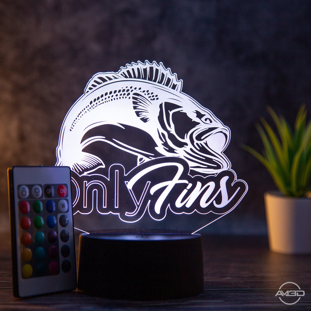 Tischlampe Angeln // Fischen// Nachtlicht LED Acryl // Only Fins - AM3D Shopmit Kunststoffsockel
