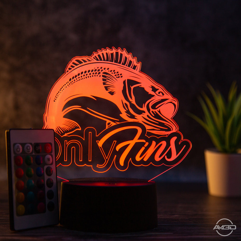Tischlampe Angeln // Fischen// Nachtlicht LED Acryl // Only Fins - AM3D Shopmit Kunststoffsockel