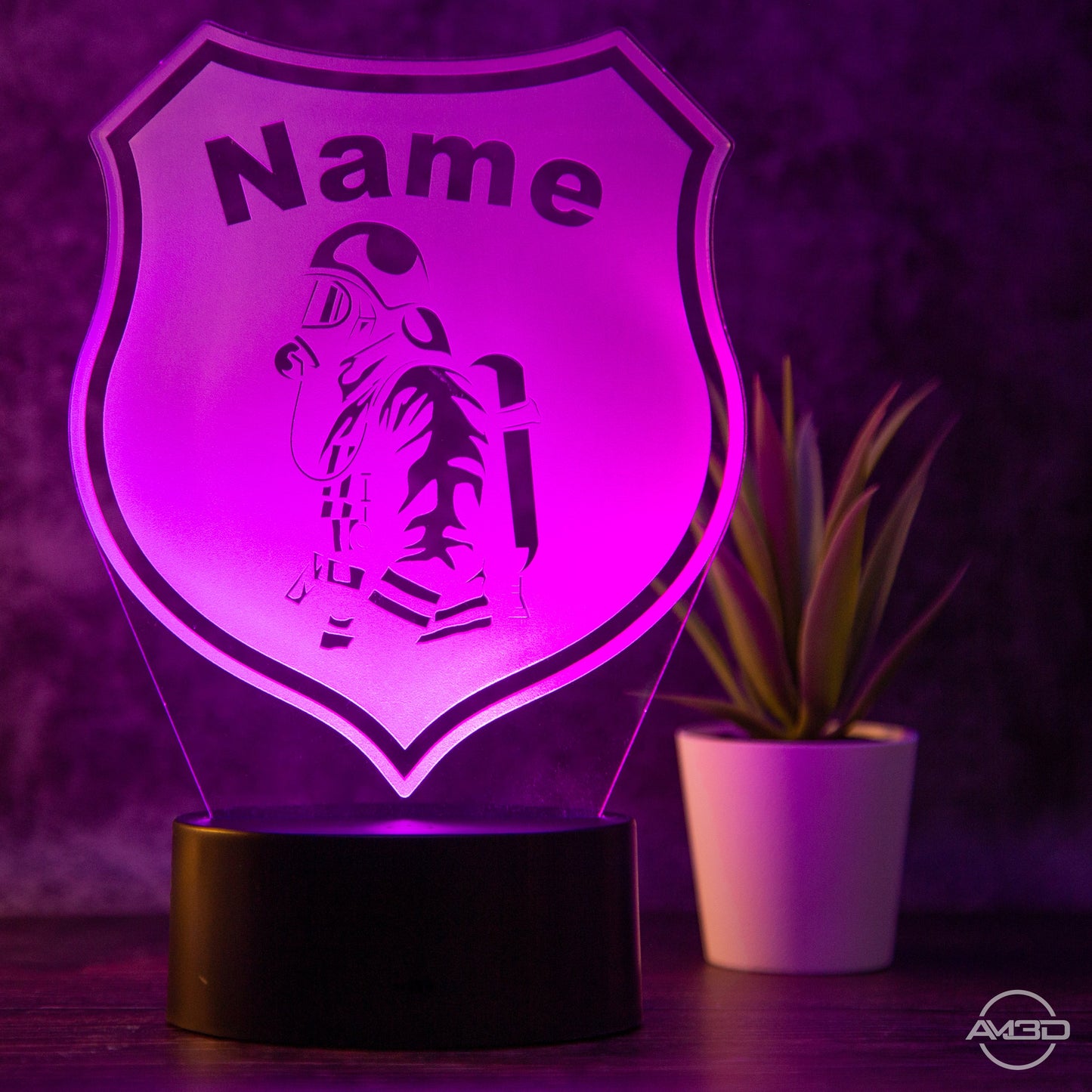 Tischlampe Feuerwehr - Wappen LED Nachtlicht aus Acryl - AM3D Shopmit Kunststoffsockel