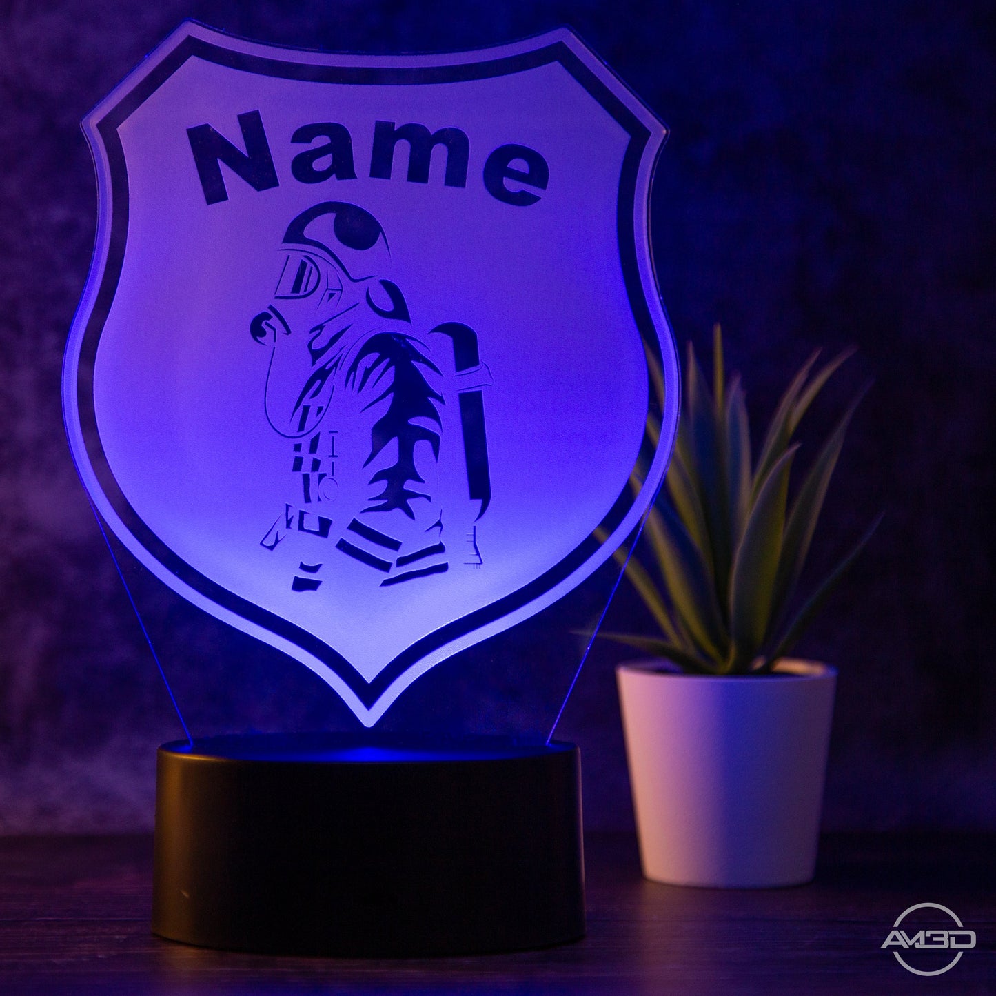 Tischlampe Feuerwehr - Wappen LED Nachtlicht aus Acryl - AM3D Shopmit Kunststoffsockel