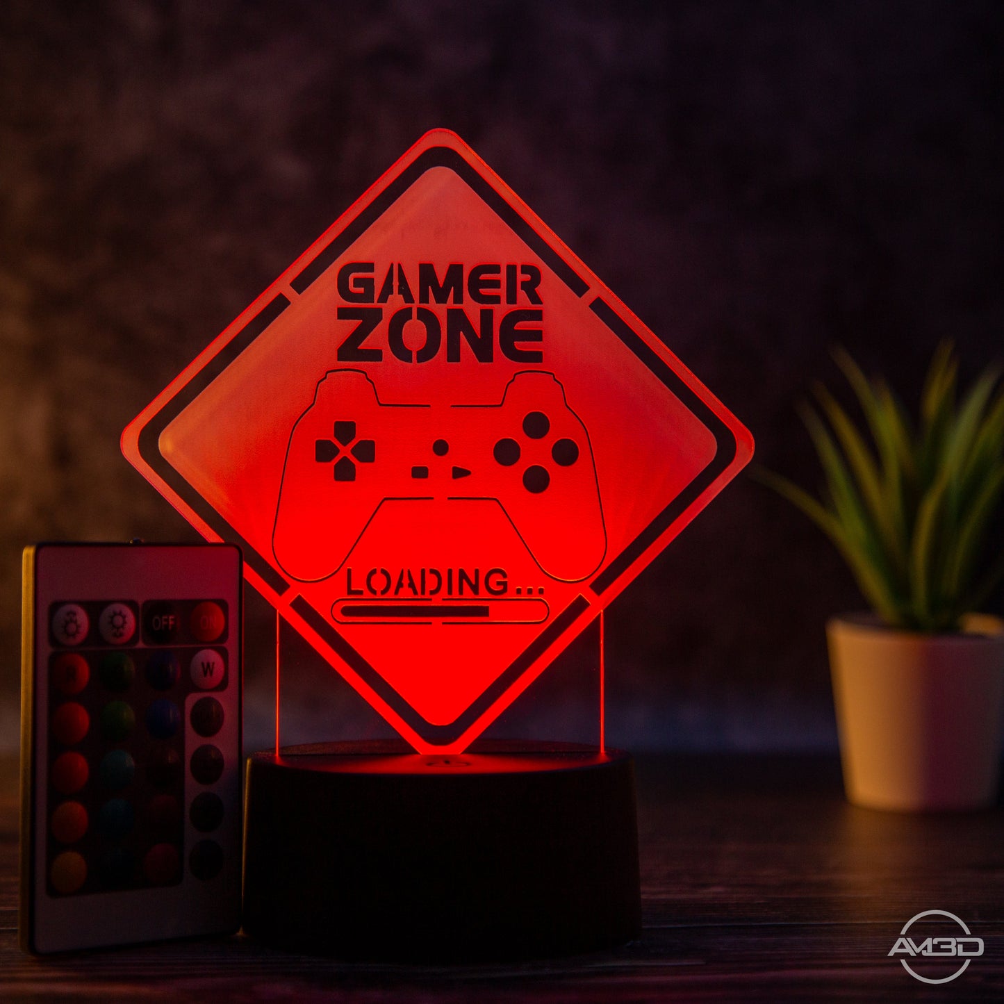 Tischlampe Gaming für Kinderzimmer - Gamer Zone - LED Nachtlicht aus Acryl - AM3D Shopmit Kunststoffsockel