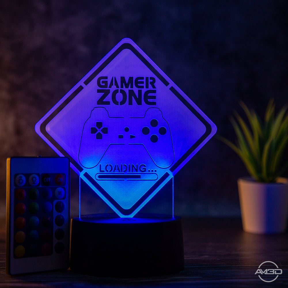 Tischlampe Gaming für Kinderzimmer - Gamer Zone - LED Nachtlicht aus Acryl - AM3D Shopmit Kunststoffsockel