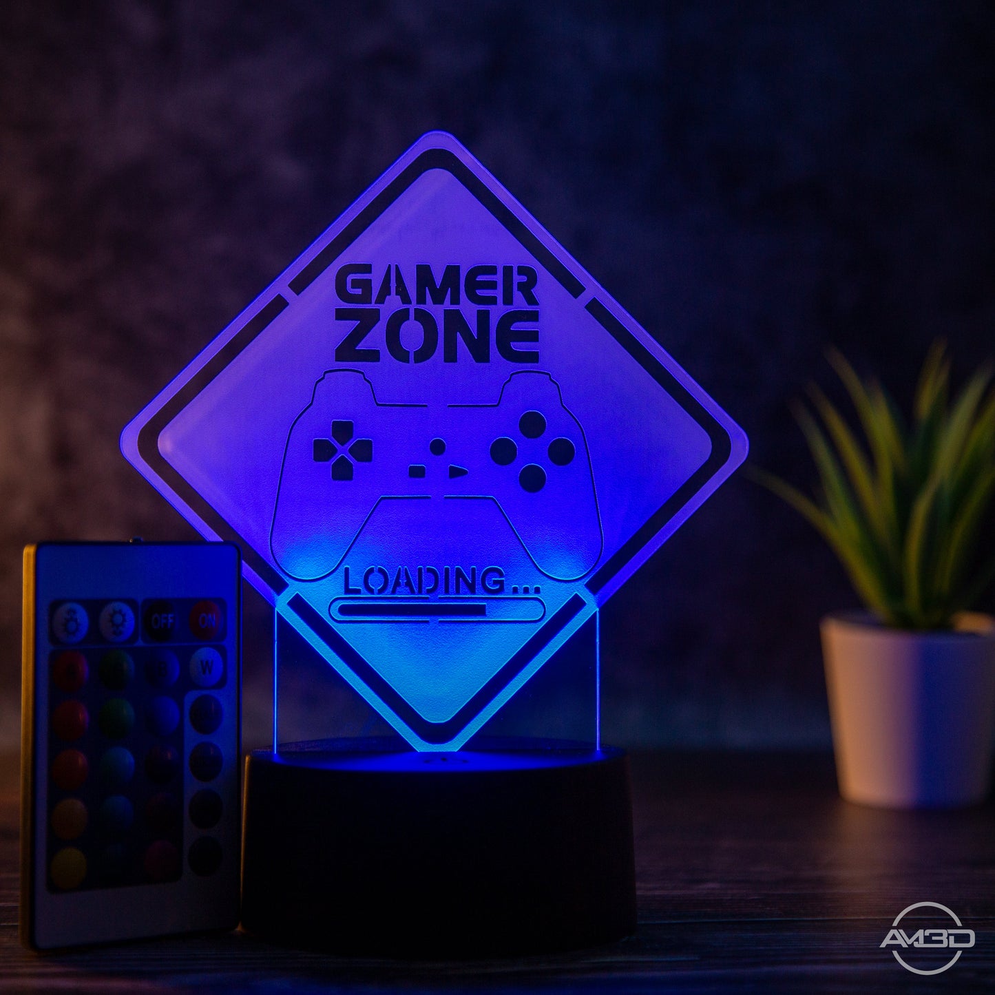 Tischlampe Gaming für Kinderzimmer - Gamer Zone - LED Nachtlicht aus Acryl - AM3D Shopmit Kunststoffsockel