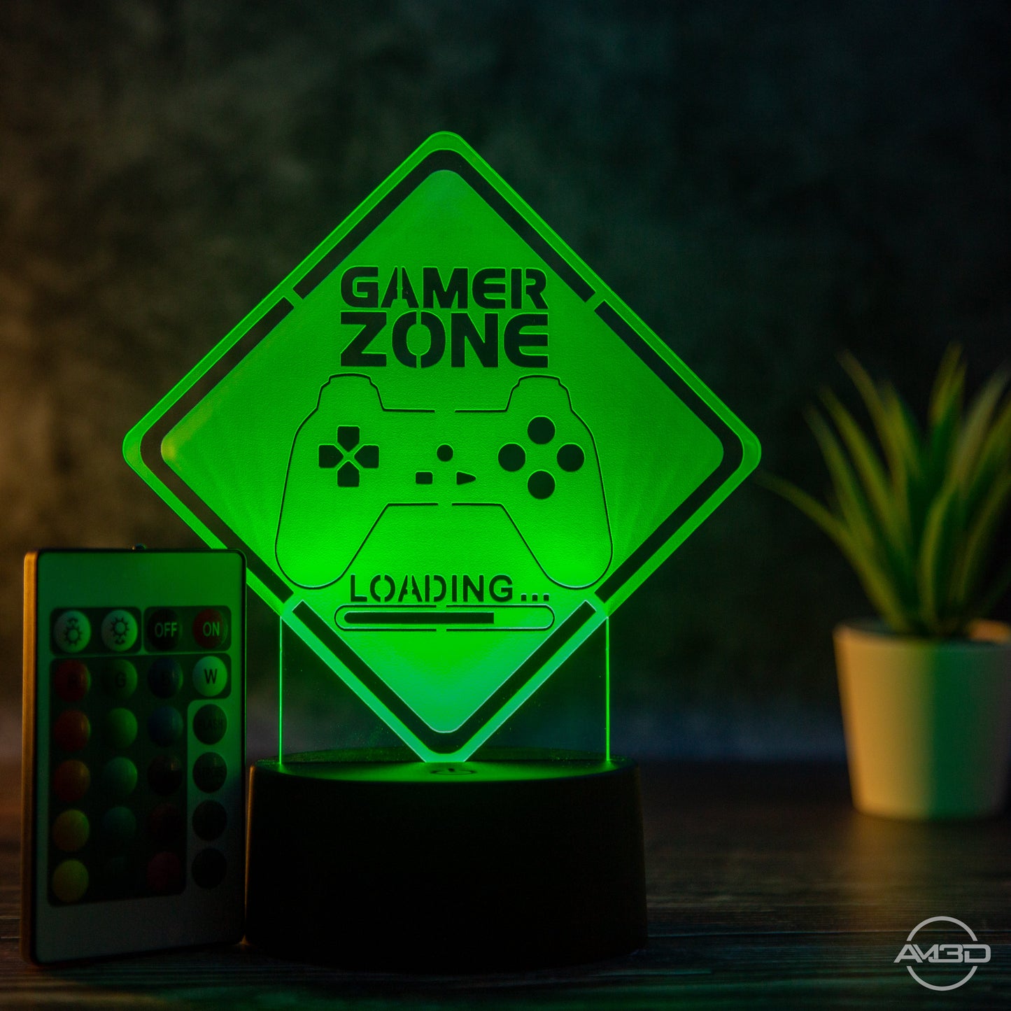 Tischlampe Gaming für Kinderzimmer - Gamer Zone - LED Nachtlicht aus Acryl - AM3D Shopmit Kunststoffsockel