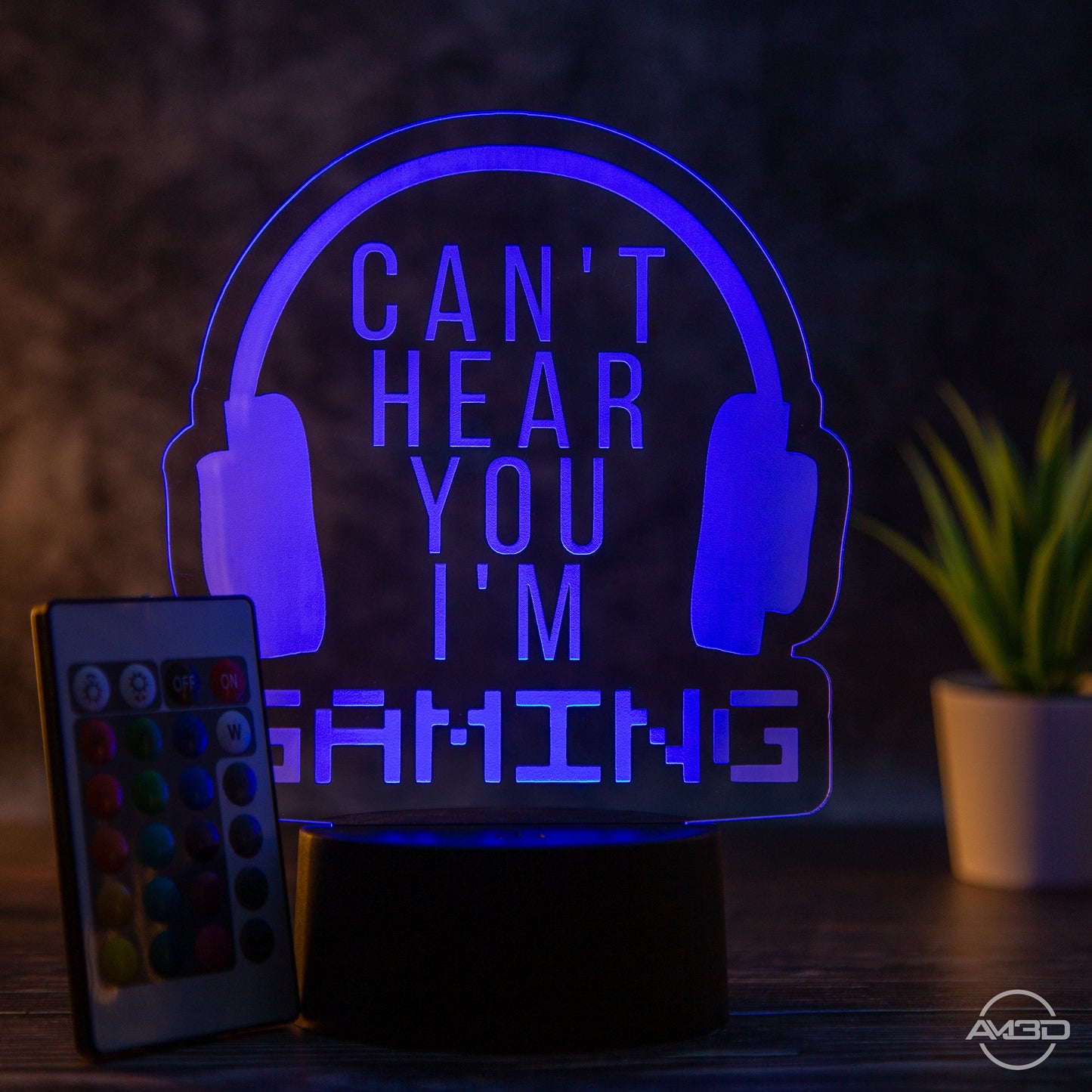 Tischlampe Gaming für Kinderzimmer - I can’t hear you - LED Nachtlicht aus Acryl - AM3D Shopmit Kunststoffsockel