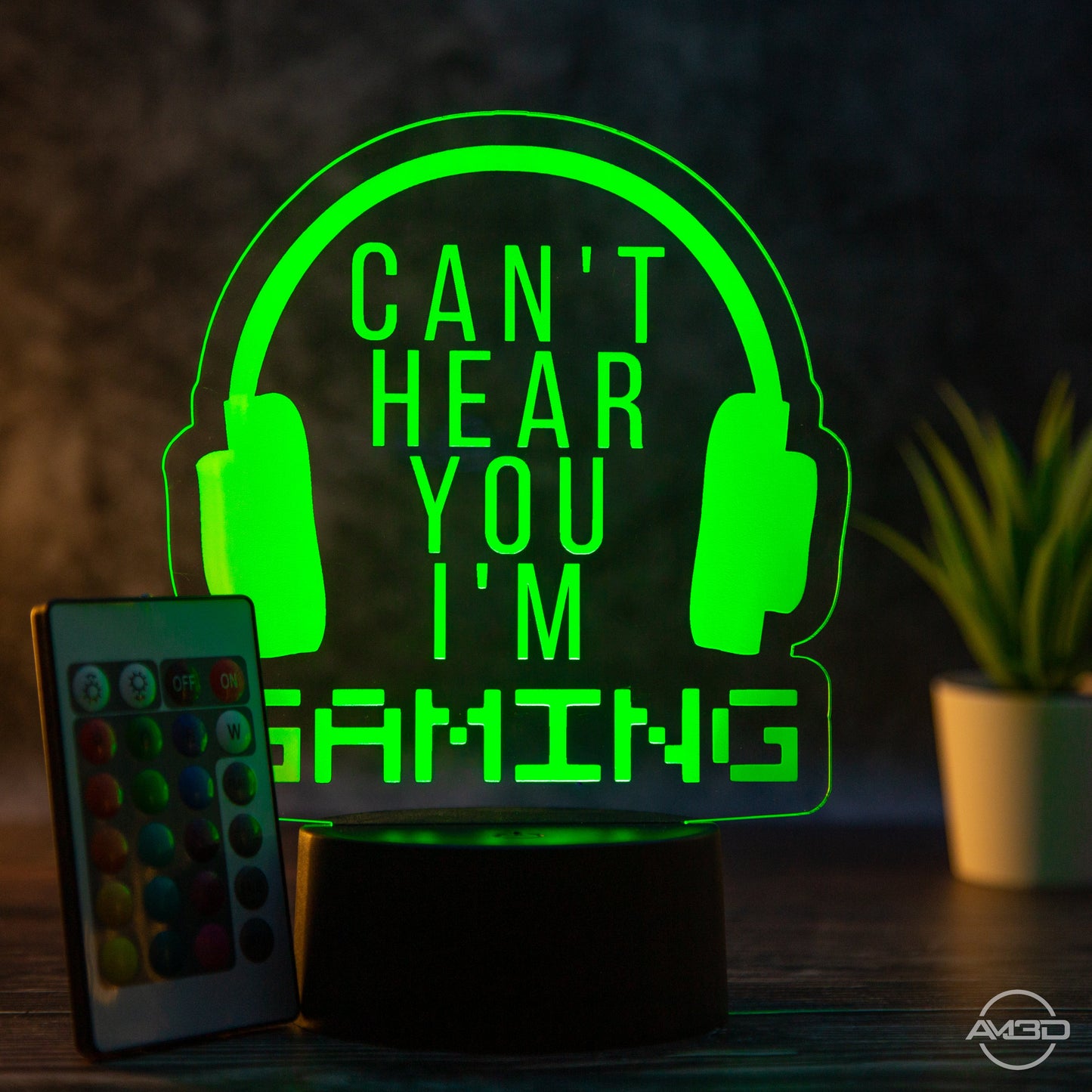 Tischlampe Gaming für Kinderzimmer - I can’t hear you - LED Nachtlicht aus Acryl - AM3D Shopmit Kunststoffsockel