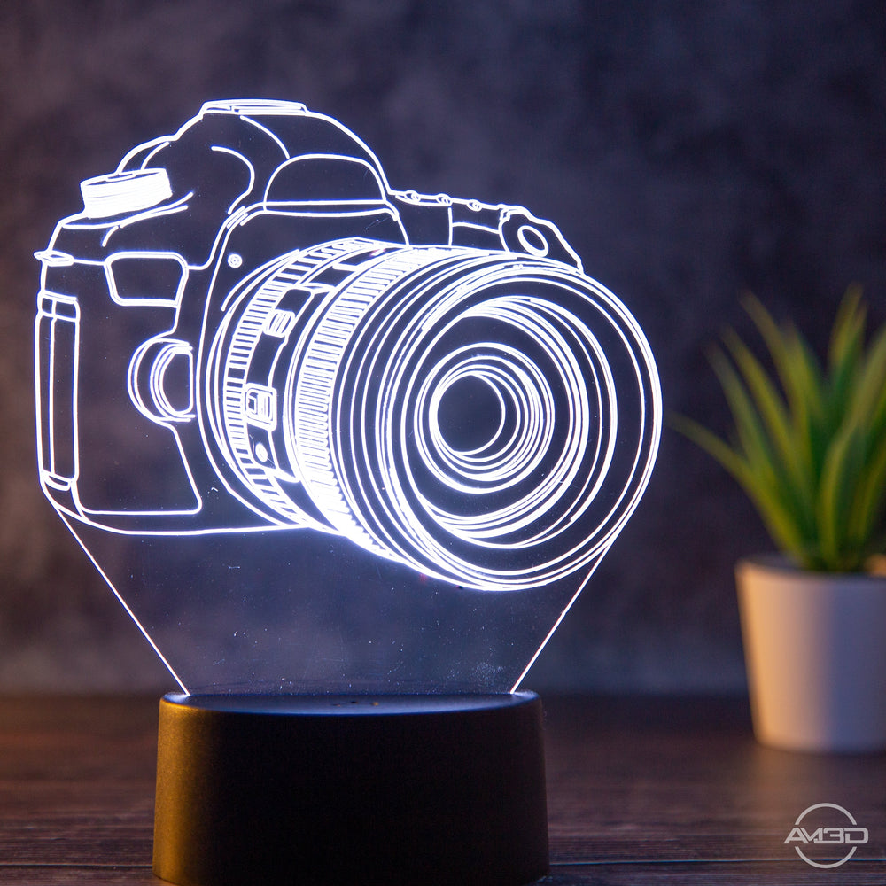 Tischlampe Kamera // Fotograf // Nachtlicht LED Acryl // Geschenk für Fotografen - AM3D Shopmit Kunststoffsockel
