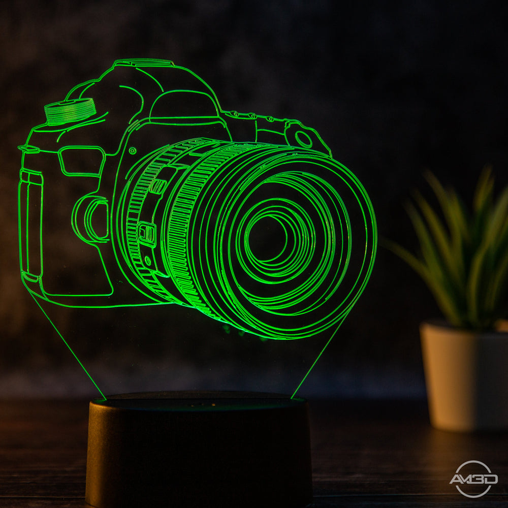 Tischlampe Kamera // Fotograf // Nachtlicht LED Acryl // Geschenk für Fotografen - AM3D Shopmit Kunststoffsockel