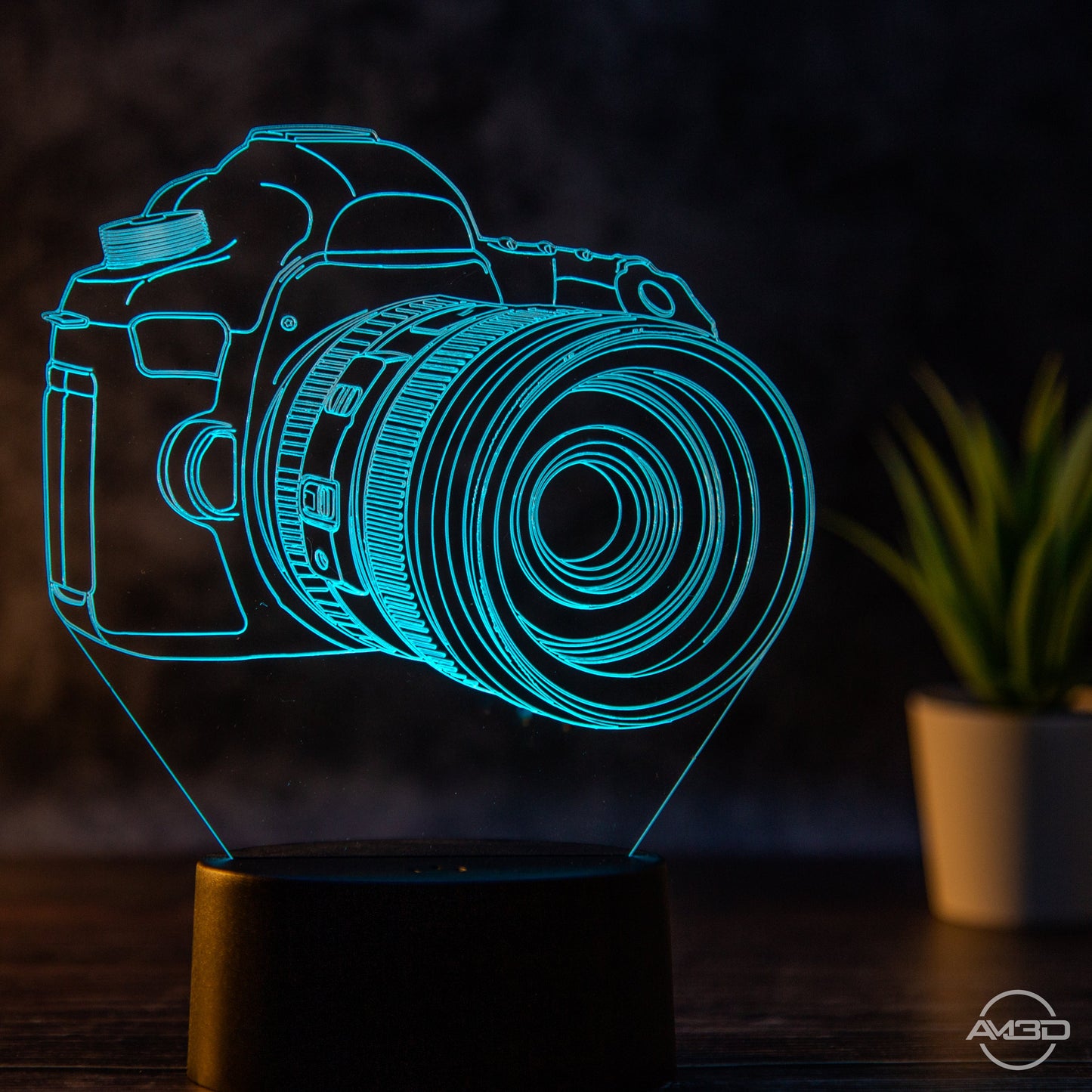 Tischlampe Kamera // Fotograf // Nachtlicht LED Acryl // Geschenk für Fotografen - AM3D Shopmit Kunststoffsockel