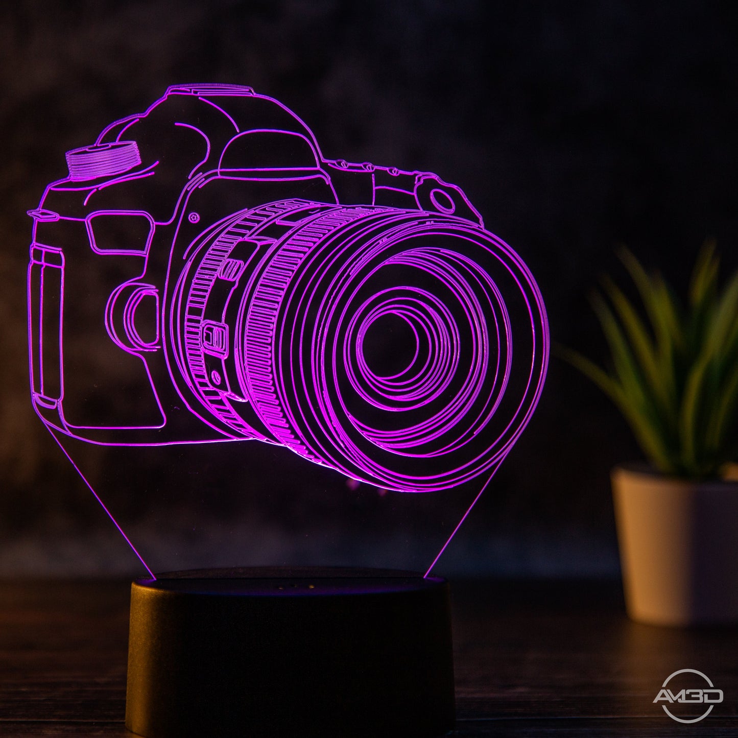 Tischlampe Kamera // Fotograf // Nachtlicht LED Acryl // Geschenk für Fotografen - AM3D Shopmit Kunststoffsockel
