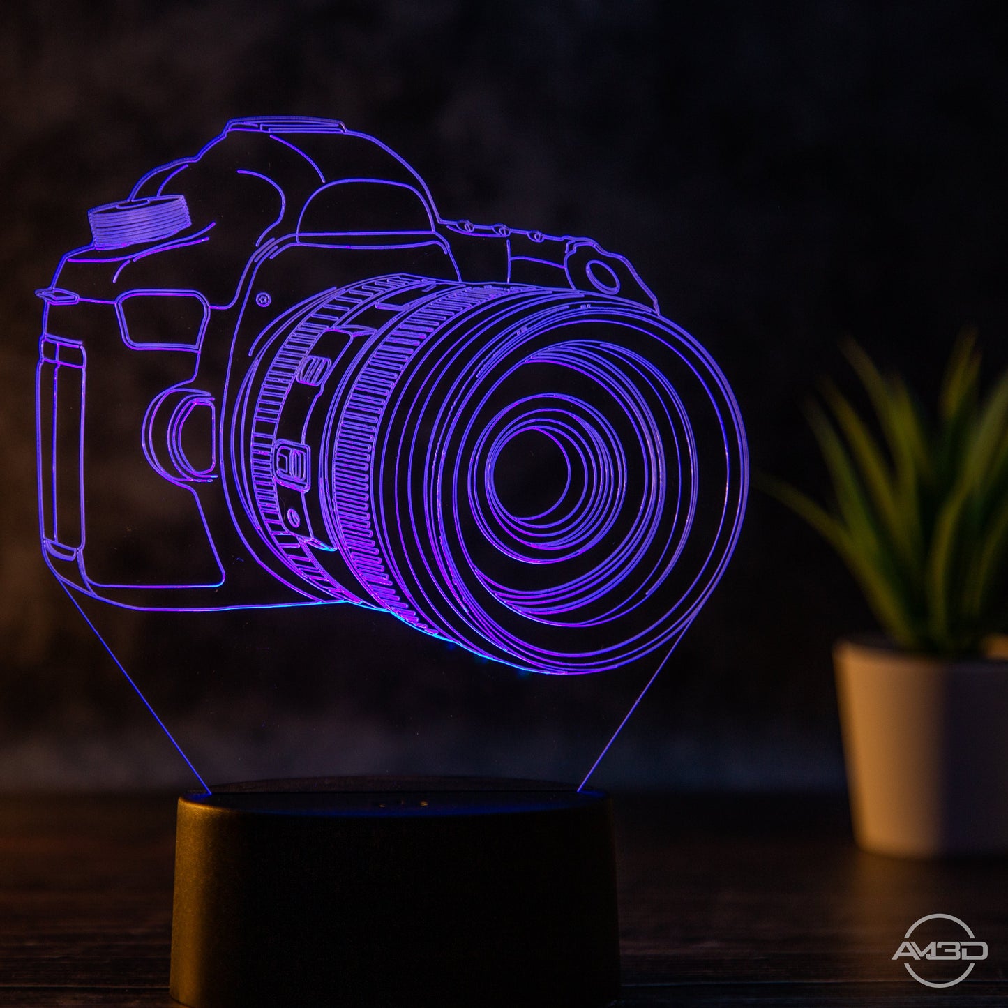 Tischlampe Kamera // Fotograf // Nachtlicht LED Acryl // Geschenk für Fotografen - AM3D Shopmit Kunststoffsockel