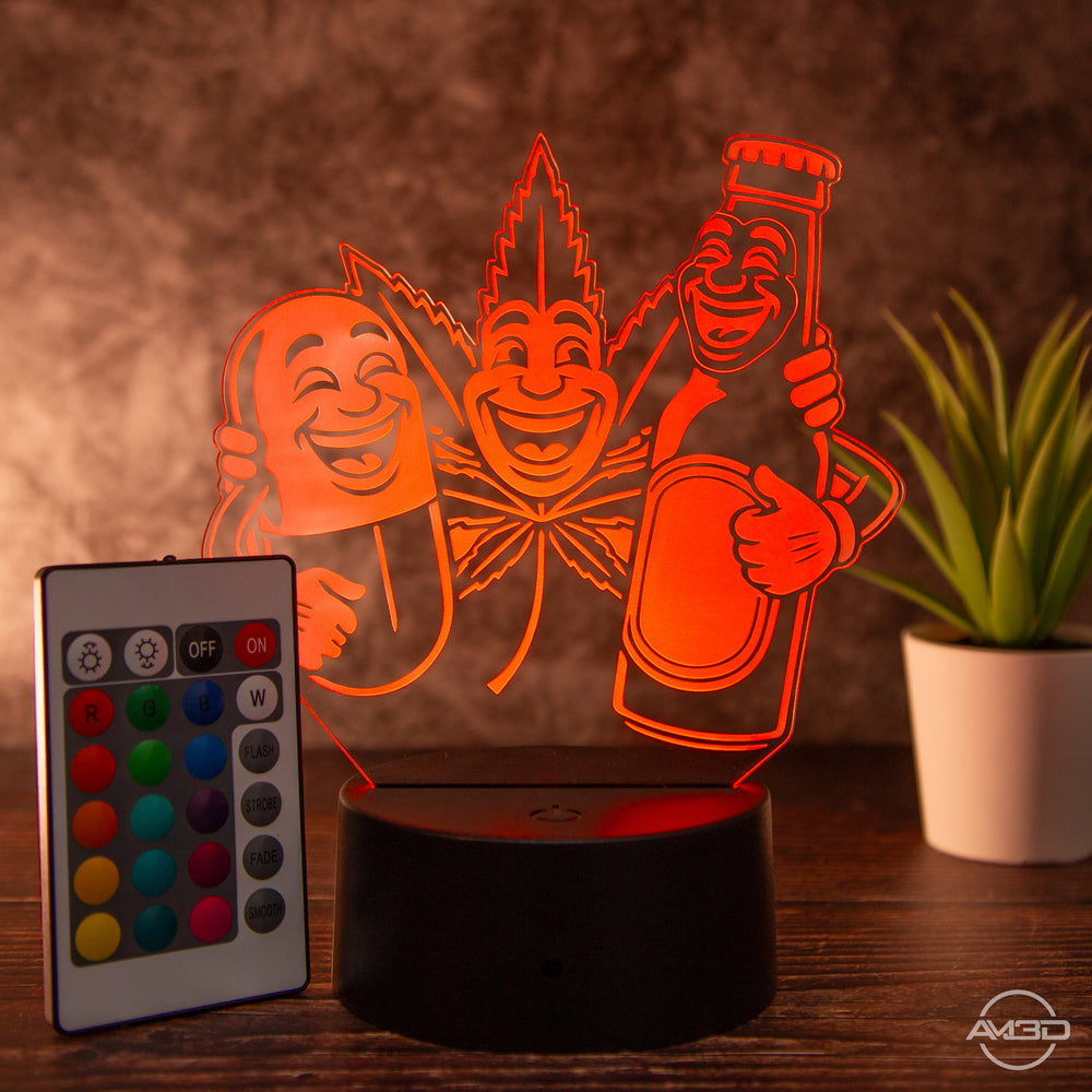 Tischlampe, Lampe Weed / 420 / Mary Jane/ Bier / Pillen/ Best Friends/ Geschenk Weed - AM3D Shopmit Kunststoffsockel