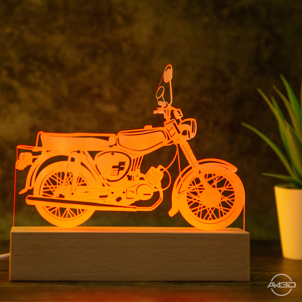 Tischlampe Moped Oldtimer / Osten / Vintage / DDR - AM3D Shopmit Holzsockel 15cm
