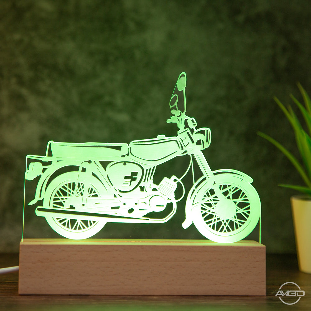 Tischlampe Moped Oldtimer / Osten / Vintage / DDR - AM3D Shopmit Holzsockel 15cm