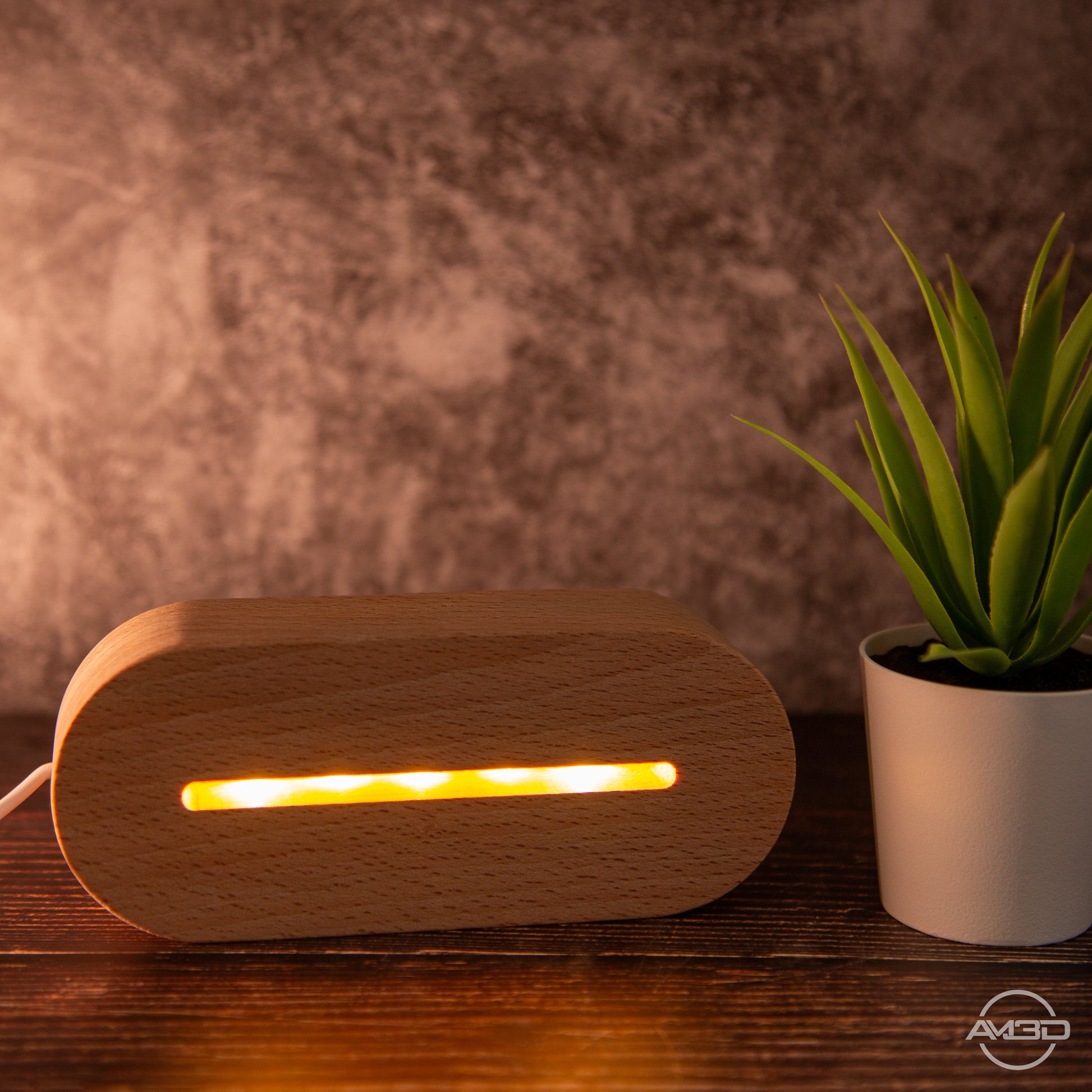 Wohnzimmer Deko Lampe, Zuhause, Tischlampe, LED Lampe Acryl - AM3D Shopmit Holzsockel 14cm