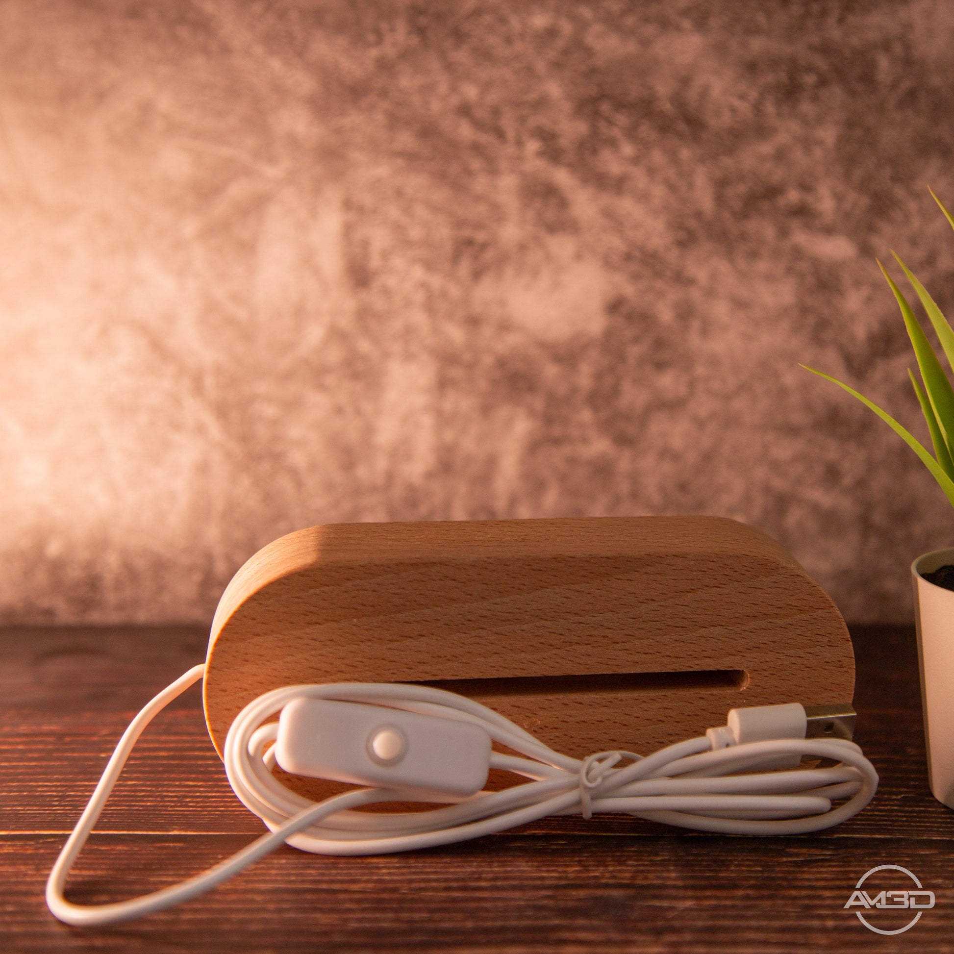 Wohnzimmer Deko Lampe, Zuhause, Tischlampe, LED Lampe Acryl - AM3D Shopmit Holzsockel 14cm