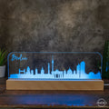 3D LED Lampe Skyline Berlin - AM3D Shopmit Holzsockel 30cm