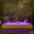 3D LED Lampe Skyline Berlin - AM3D Shopmit Holzsockel 30cm