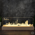 3D LED Lampe Skyline Berlin - AM3D Shopmit Holzsockel 30cm