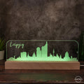 3D LED Lampe Skyline Dresden Leipzig - AM3D Shopmit Holzsockel 30cm